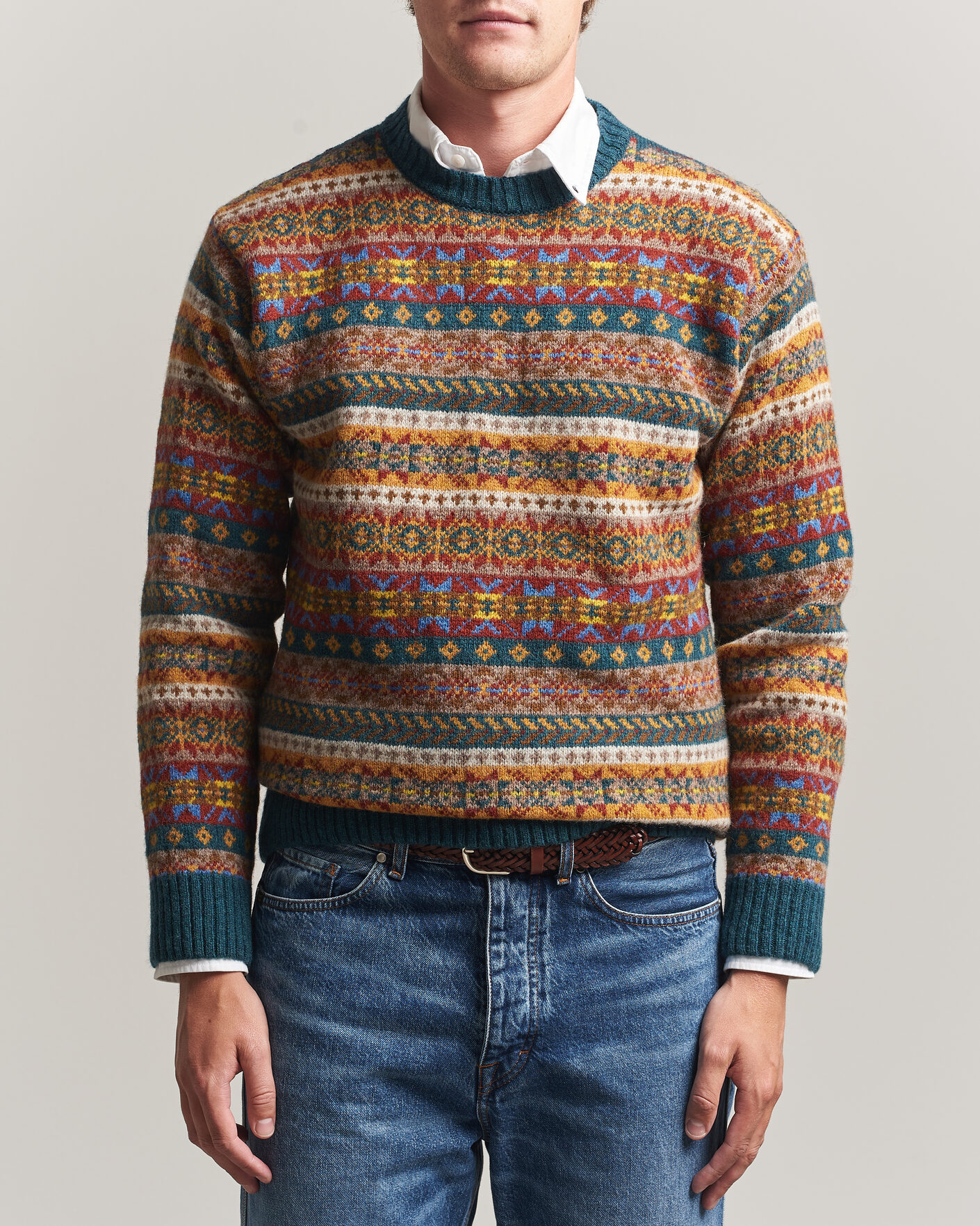Mies | Puserot | Harley Of Scotland | Supersoft 2ply Lambswool Fairisle Crew Tempest