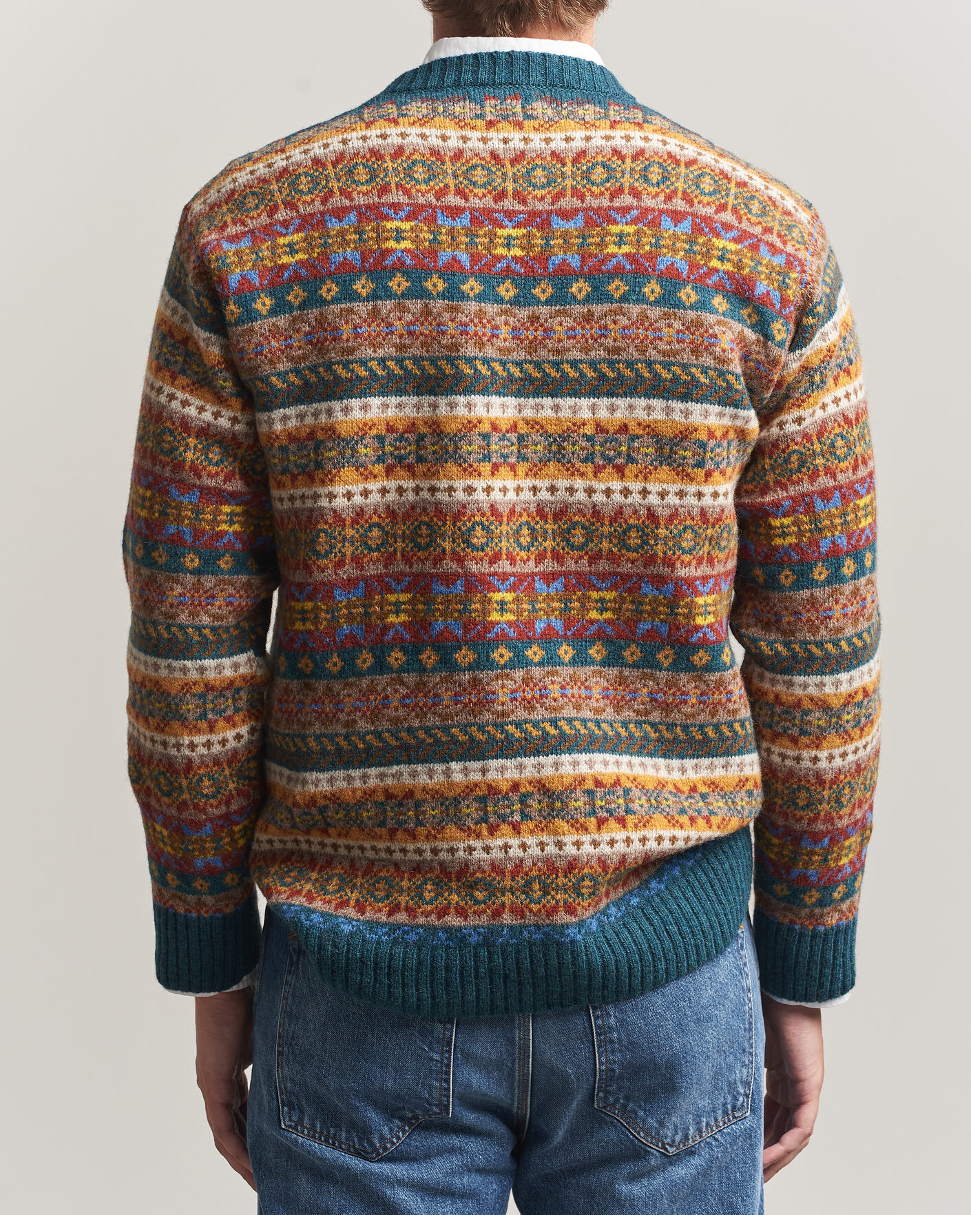 Mies | Puserot | Harley Of Scotland | Supersoft 2ply Lambswool Fairisle Crew Tempest