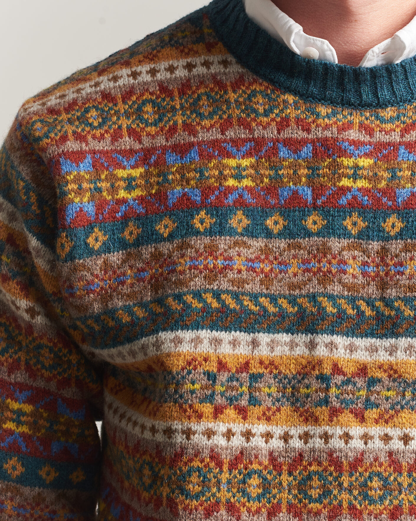 Mies | Puserot | Harley Of Scotland | Supersoft 2ply Lambswool Fairisle Crew Tempest