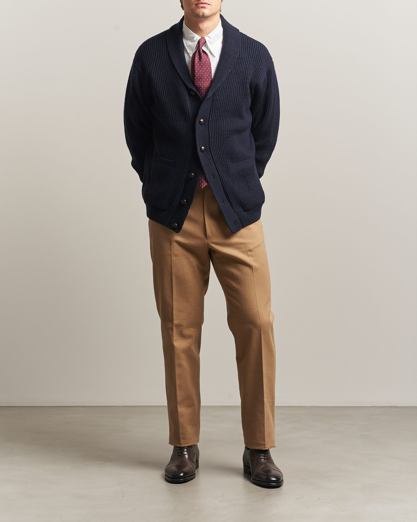 Mies | Puserot | Kamakura Shirts | McQueen Shawl Collar Cardigan Navy