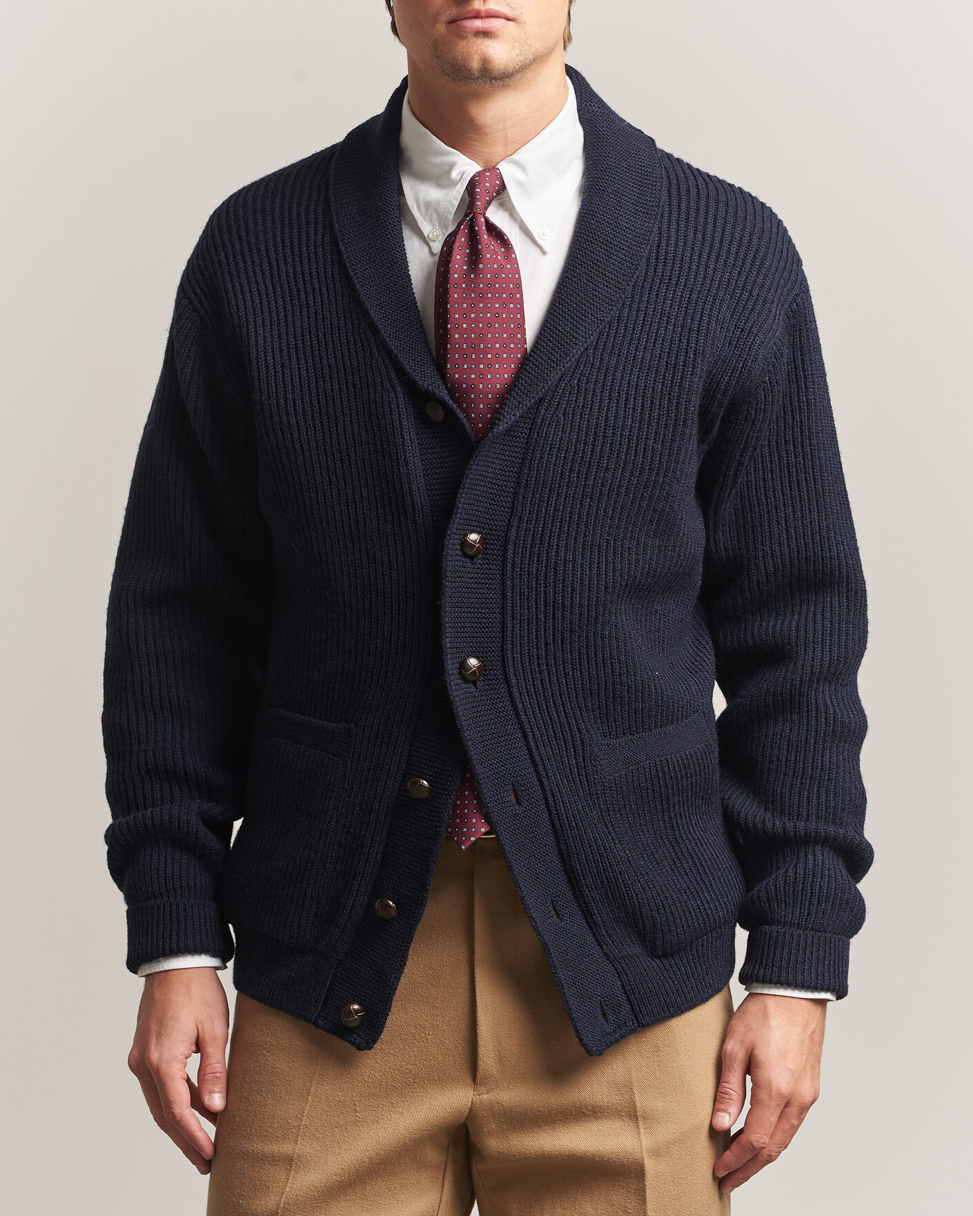 Mies | Puserot | Kamakura Shirts | McQueen Shawl Collar Cardigan Navy