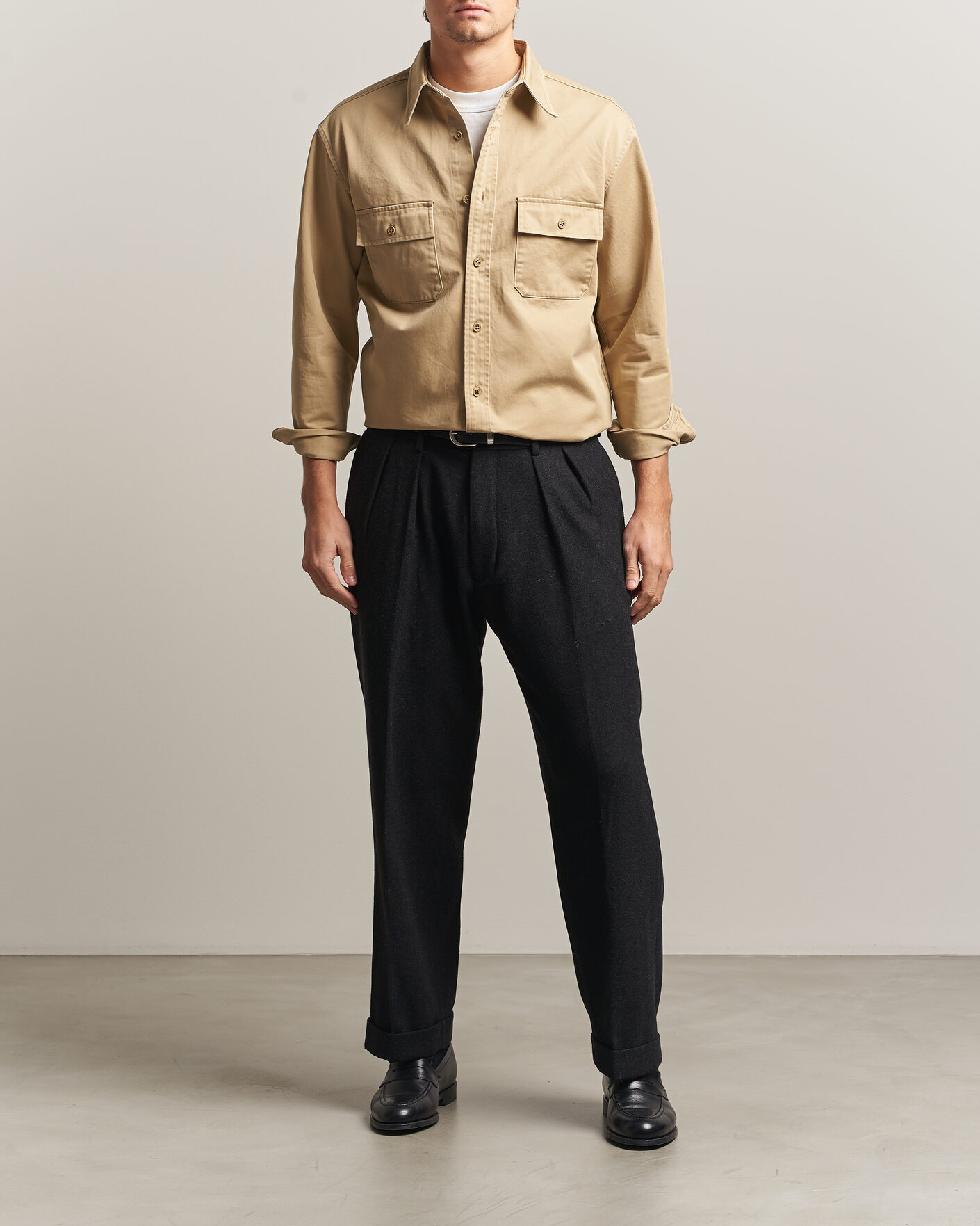 Mies | Kauluspaidat | Kamakura Shirts | Cotton Twill CPO Overshirt Beige