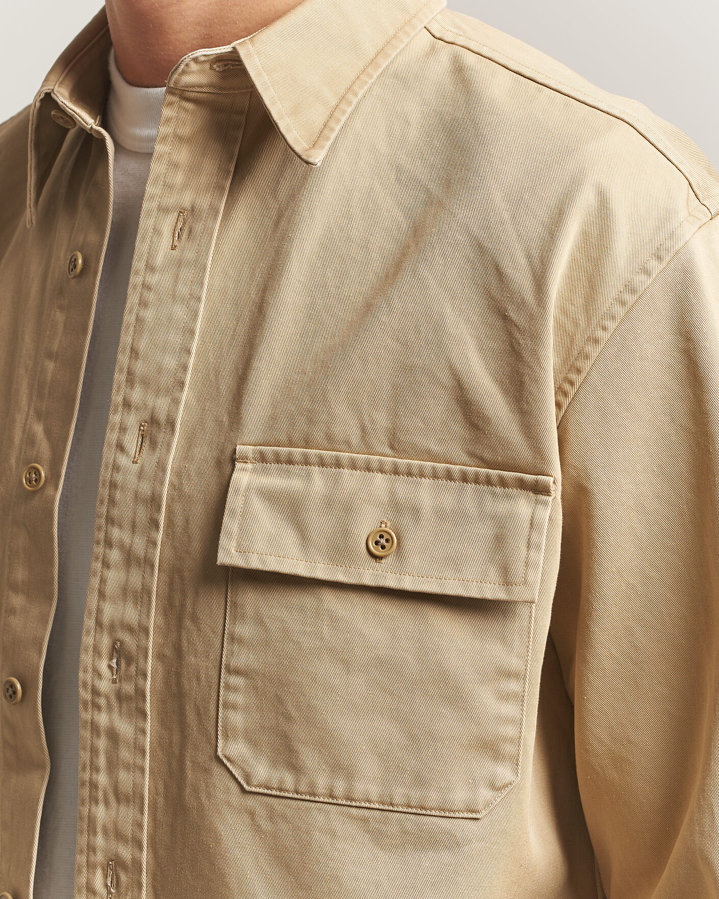 Mies | Kauluspaidat | Kamakura Shirts | Cotton Twill CPO Overshirt Beige