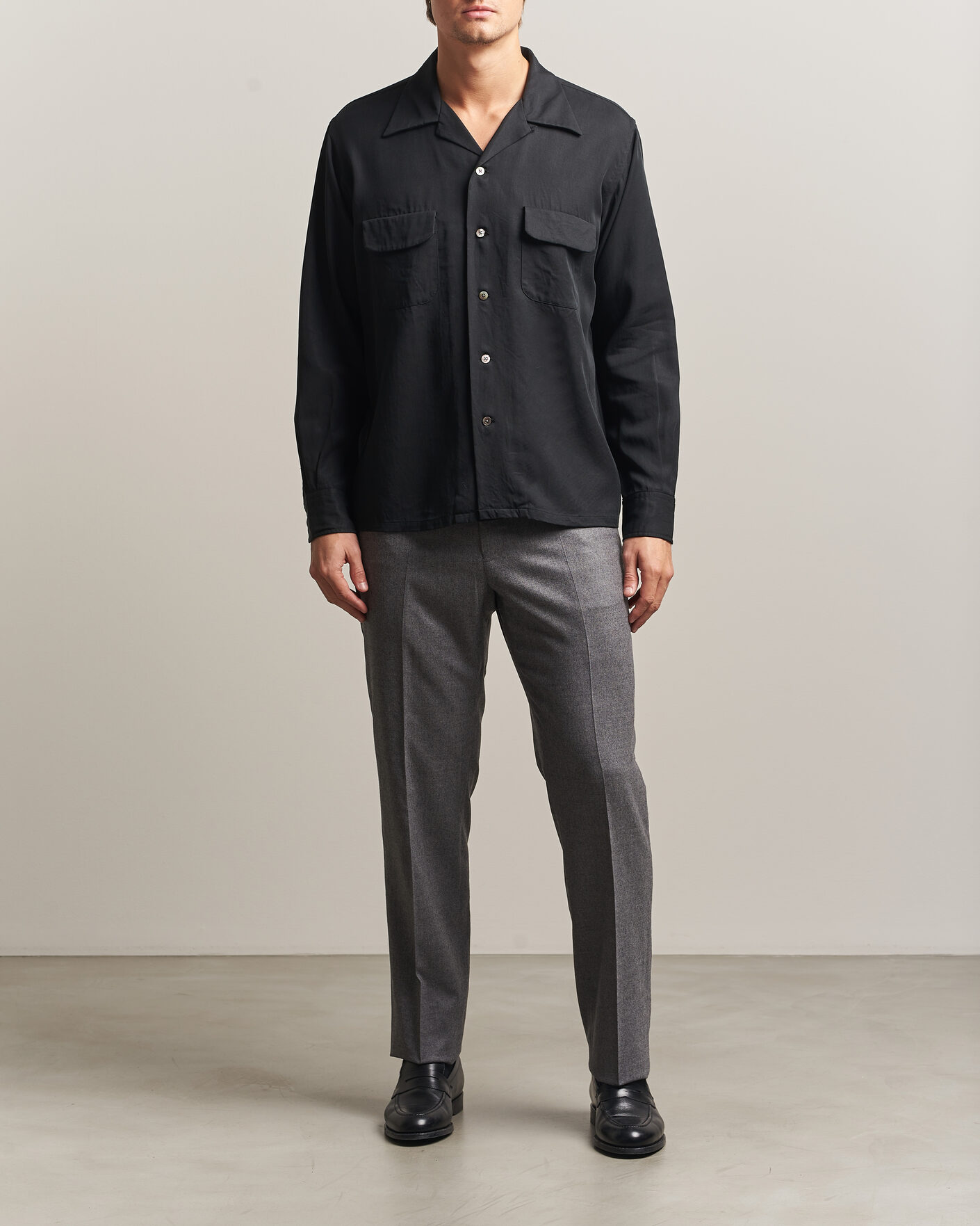 Mies | Kauluspaidat | Kamakura Shirts | Vintage Open Collar Shirt Black