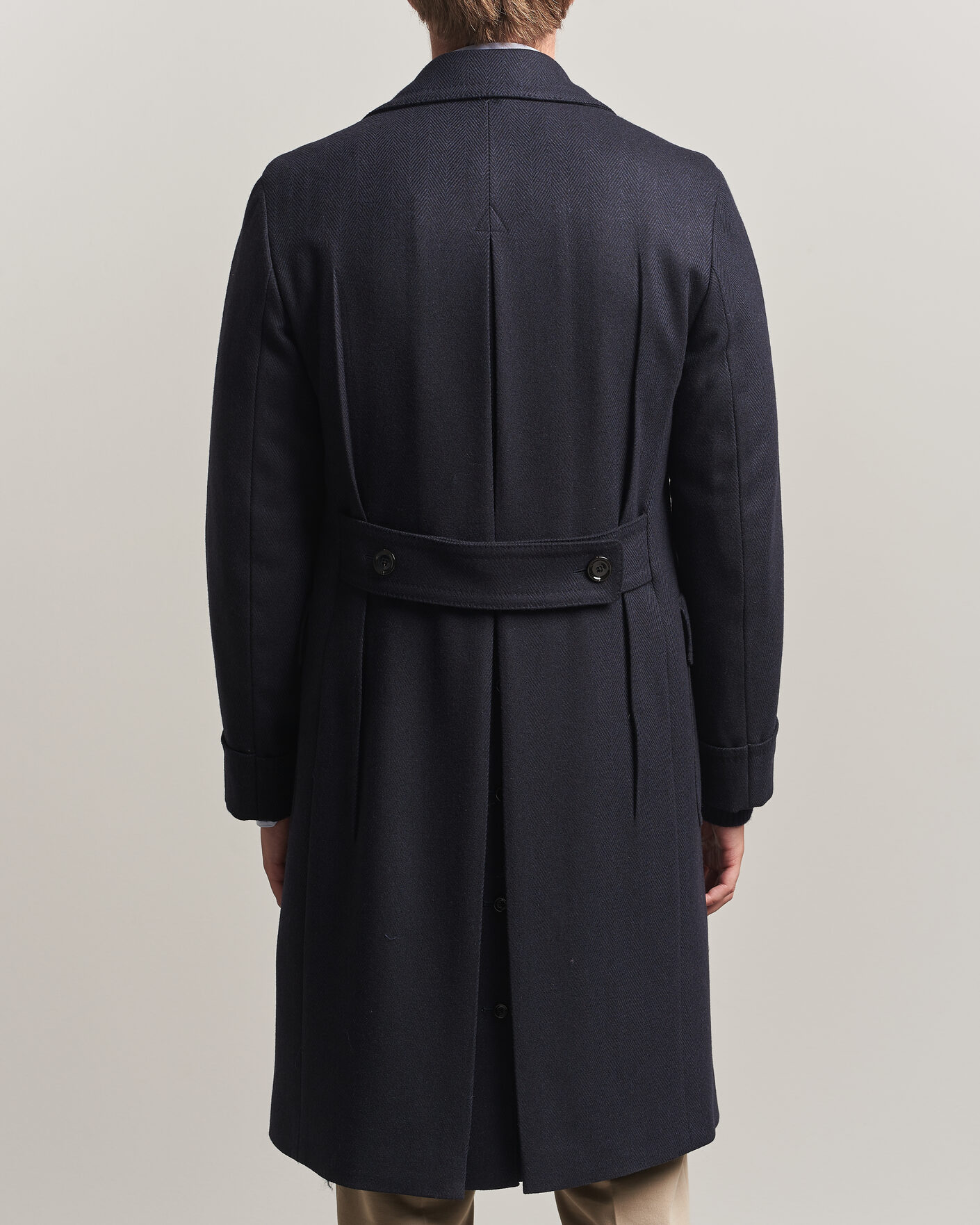 Mies | Takit | Lardini | Ulster Wool/Cashmere Tonal Herringbone Coat Navy