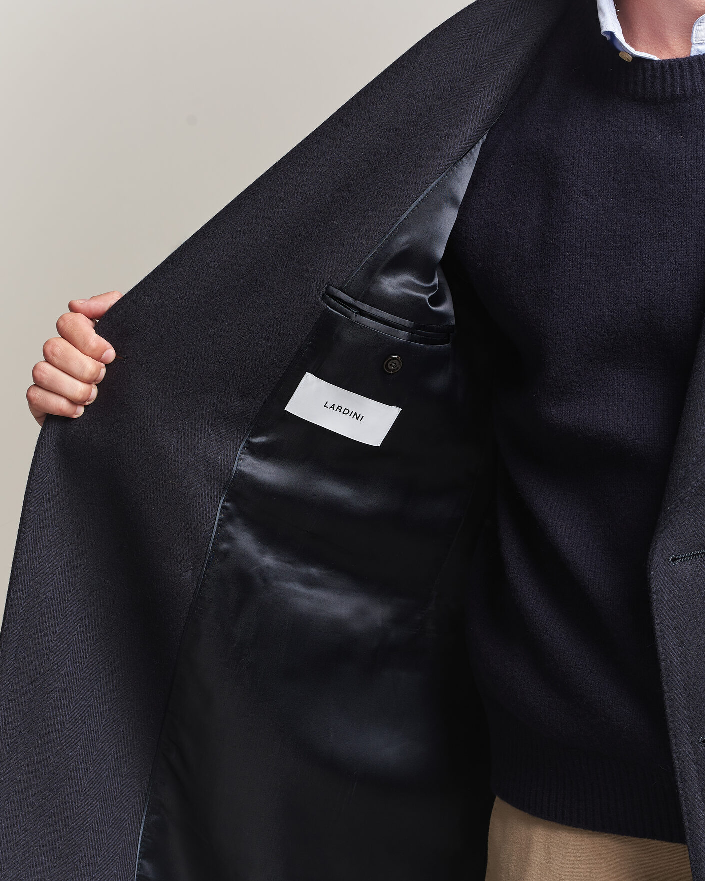 Mies | Takit | Lardini | Ulster Wool/Cashmere Tonal Herringbone Coat Navy