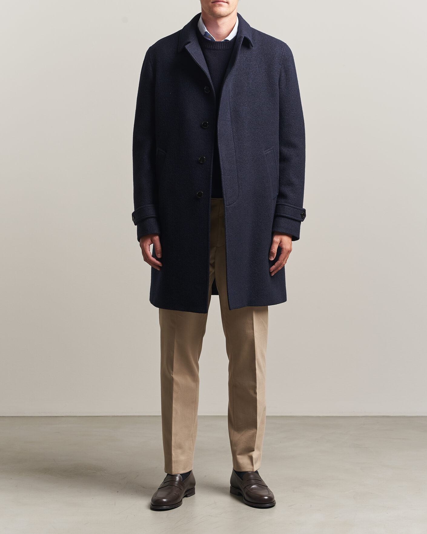 Mies | Takit | Lardini | Wool/Cashmere Boucle Car Coat Navy