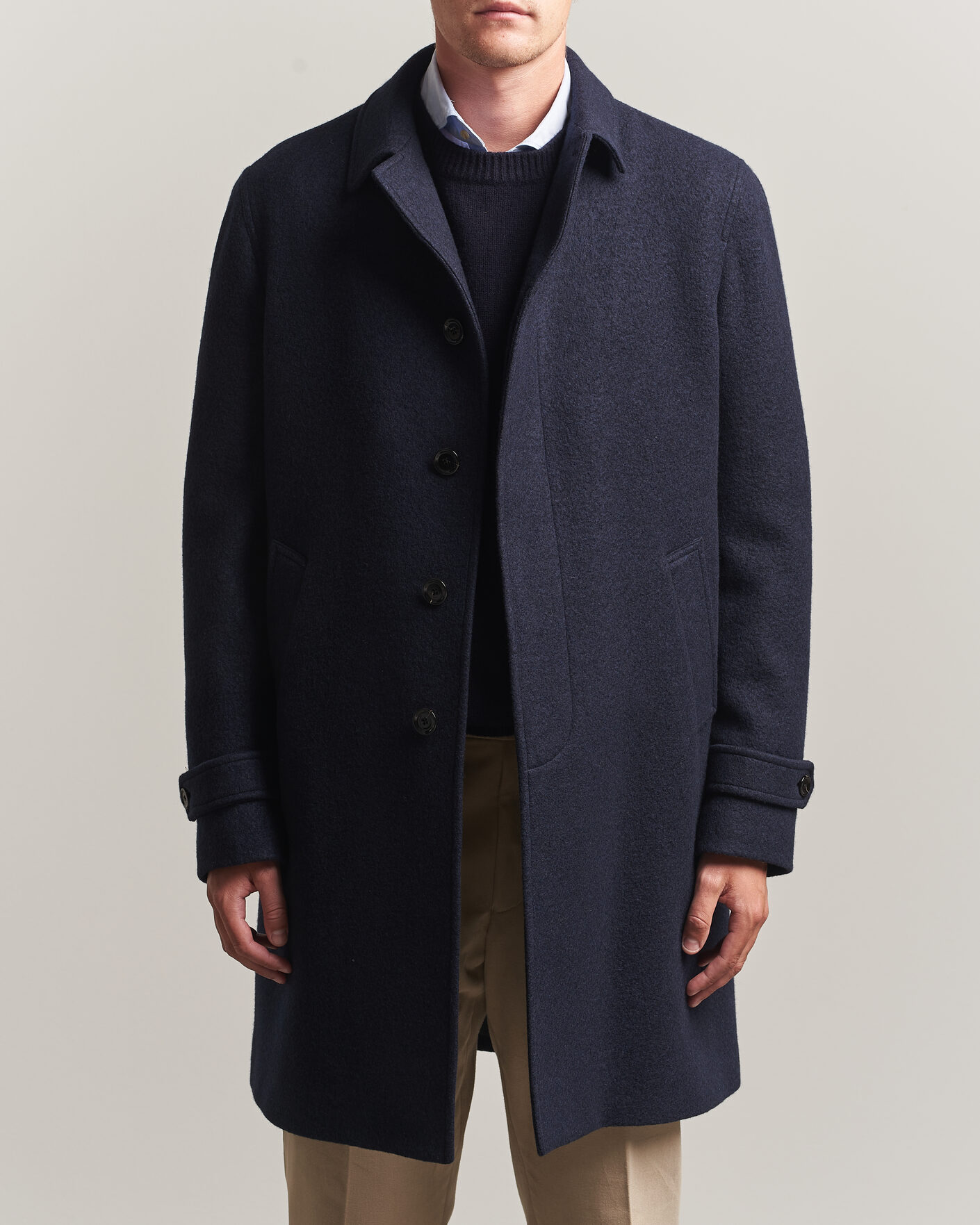 Mies | Takit | Lardini | Wool/Cashmere Boucle Car Coat Navy
