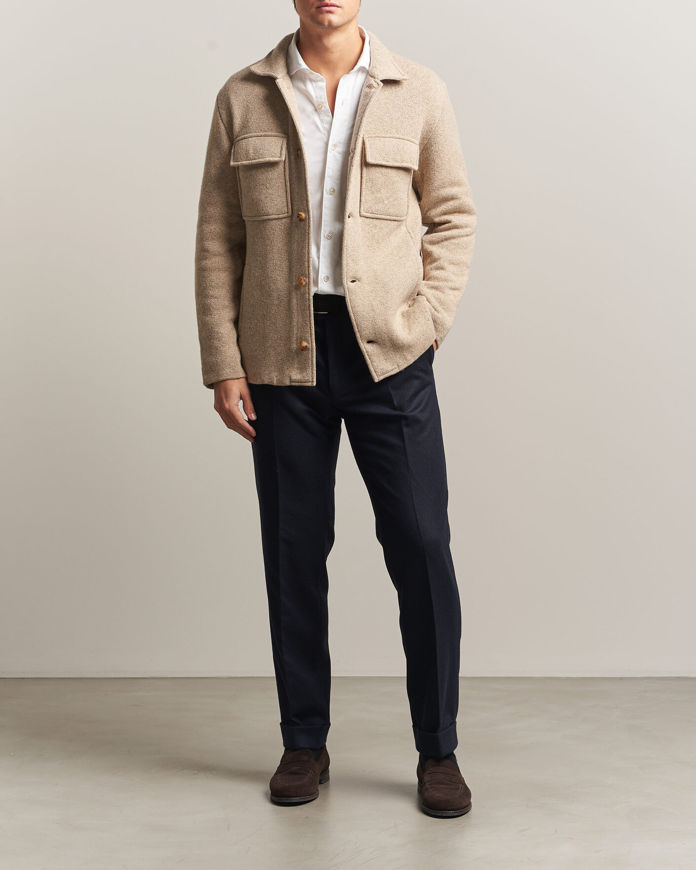 Mies | Puserot | Lardini | Knitted Shirt Jacket Beige