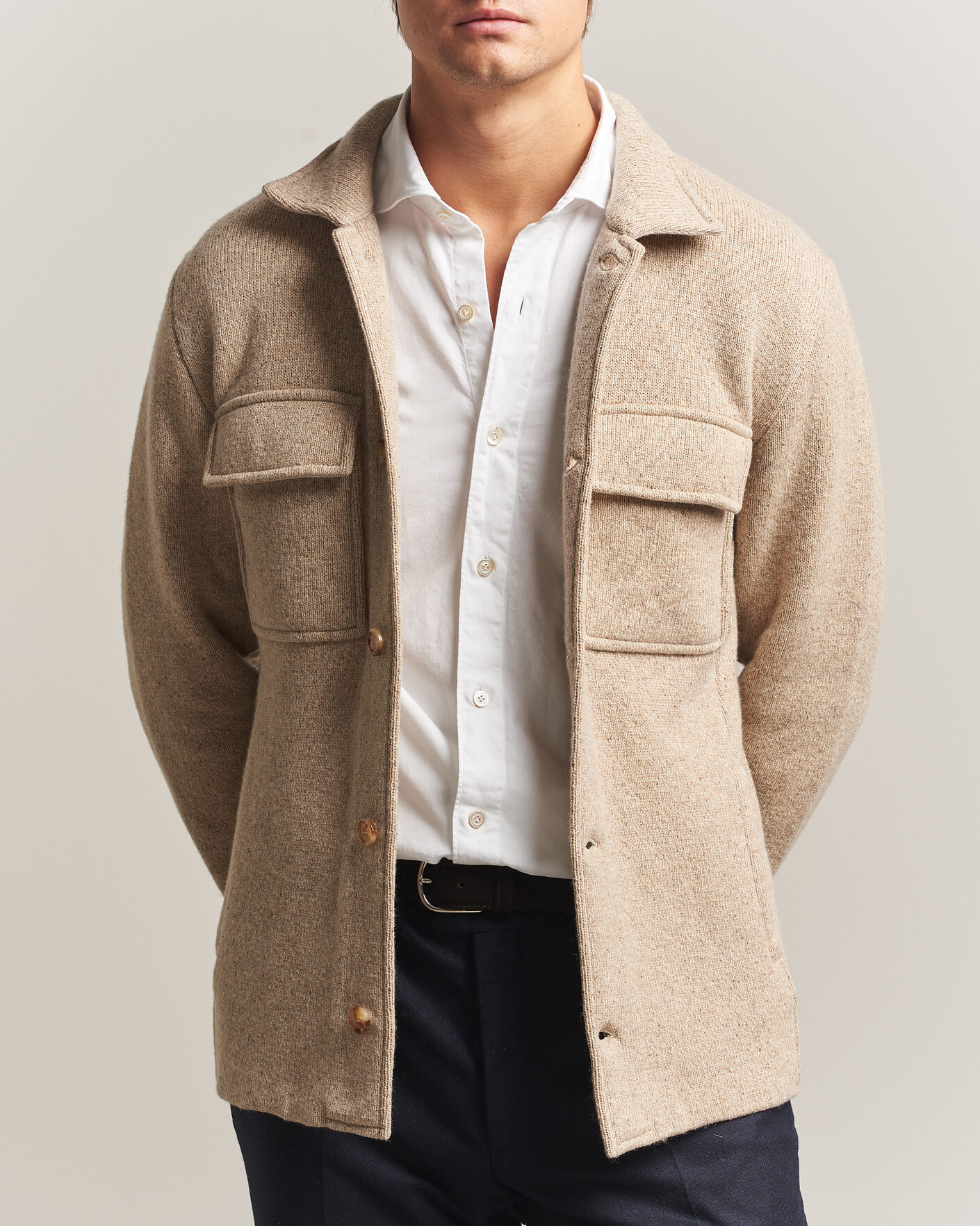 Mies | Puserot | Lardini | Knitted Shirt Jacket Beige