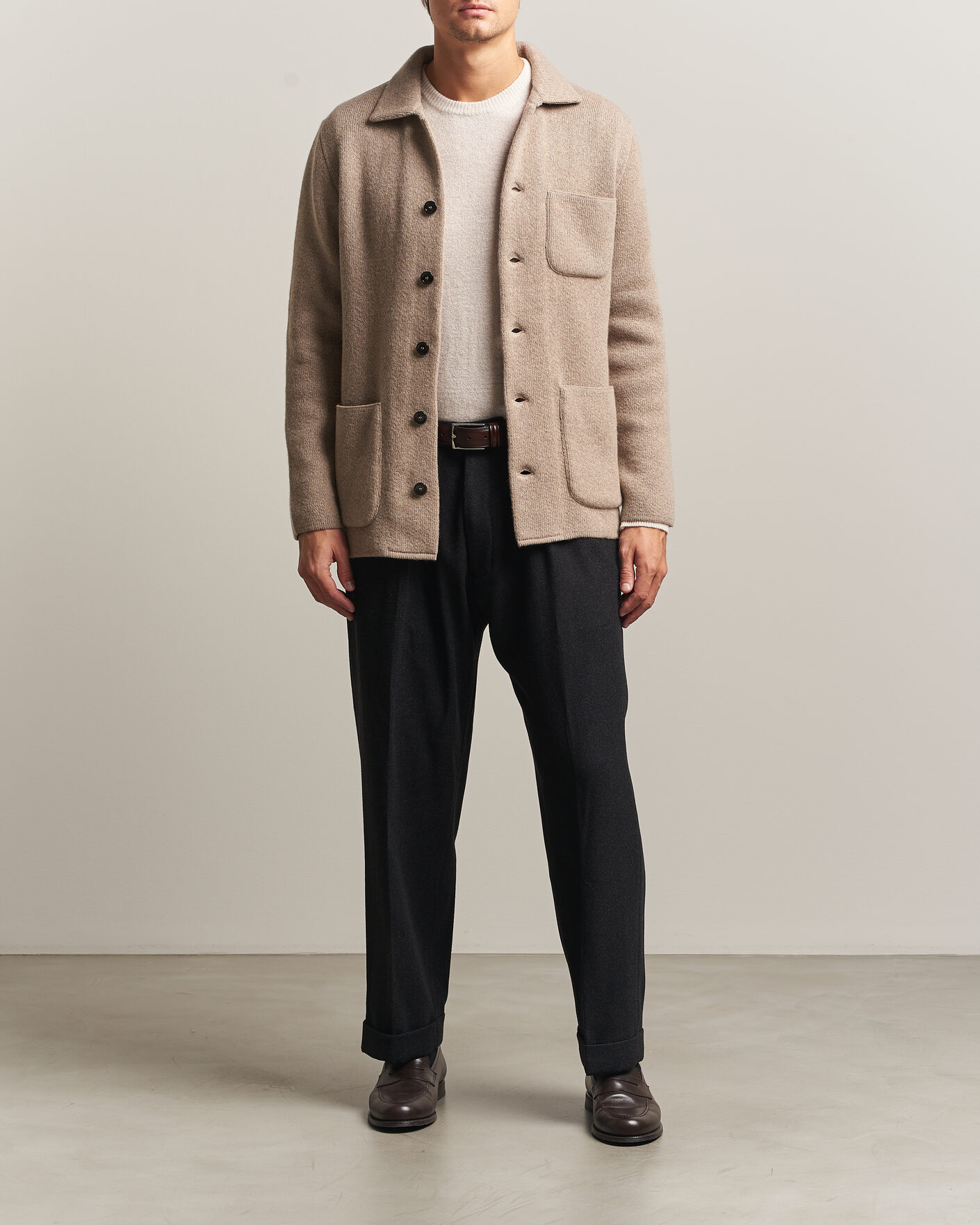 Mies | Puserot | Lardini | Knitted Cashmere Overshirt Light Brown