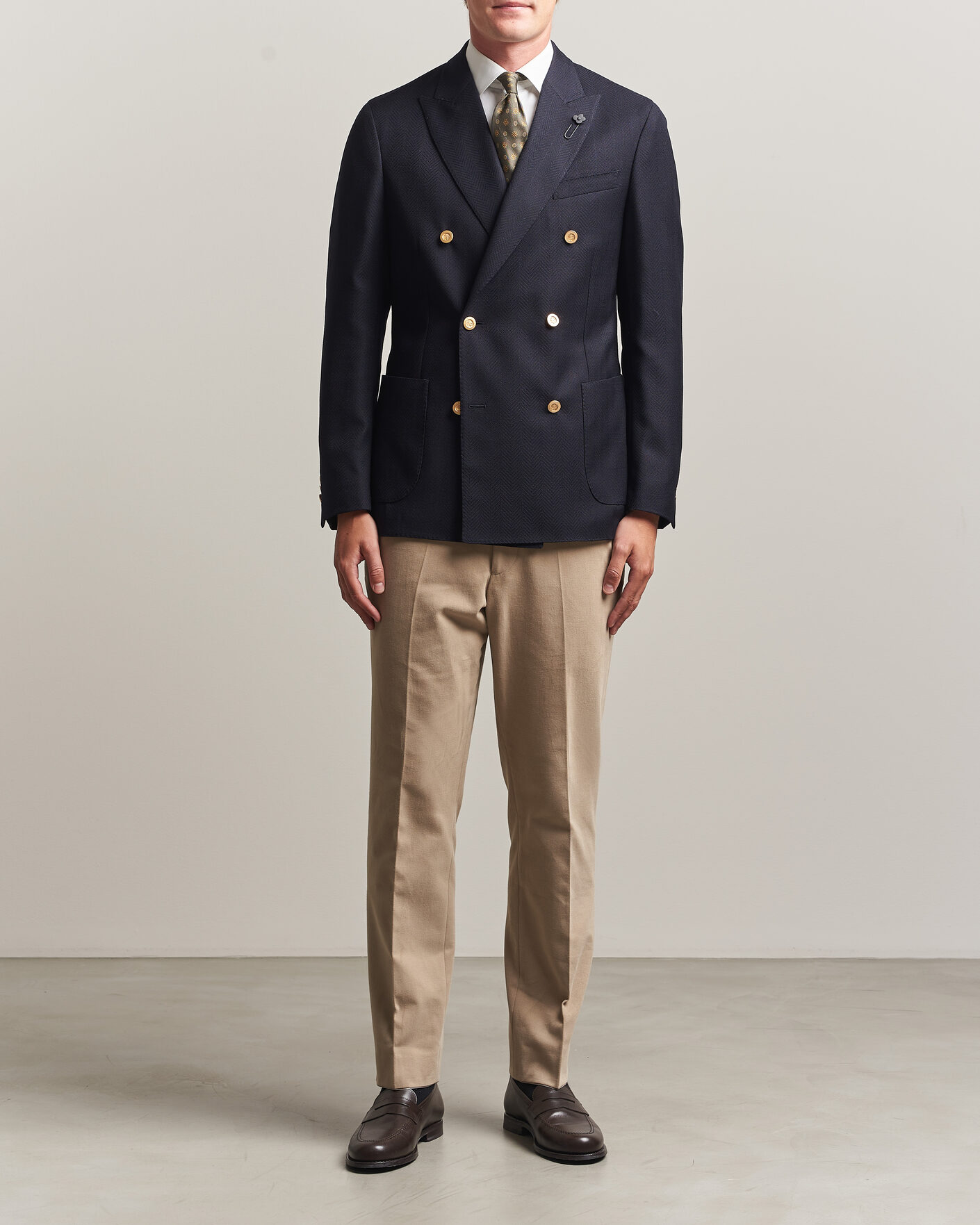 Mies | Pikkutakit | Lardini | Double Breasted Herringbone Wool Blazer Navy