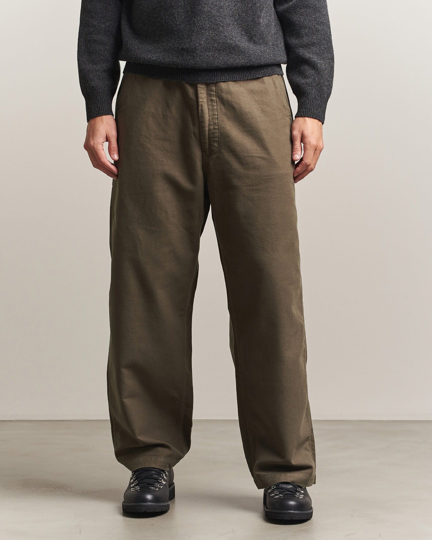 Mies | Housut | orSlow | Wide Fit New Yorker Brushed Trousers Moss Gray