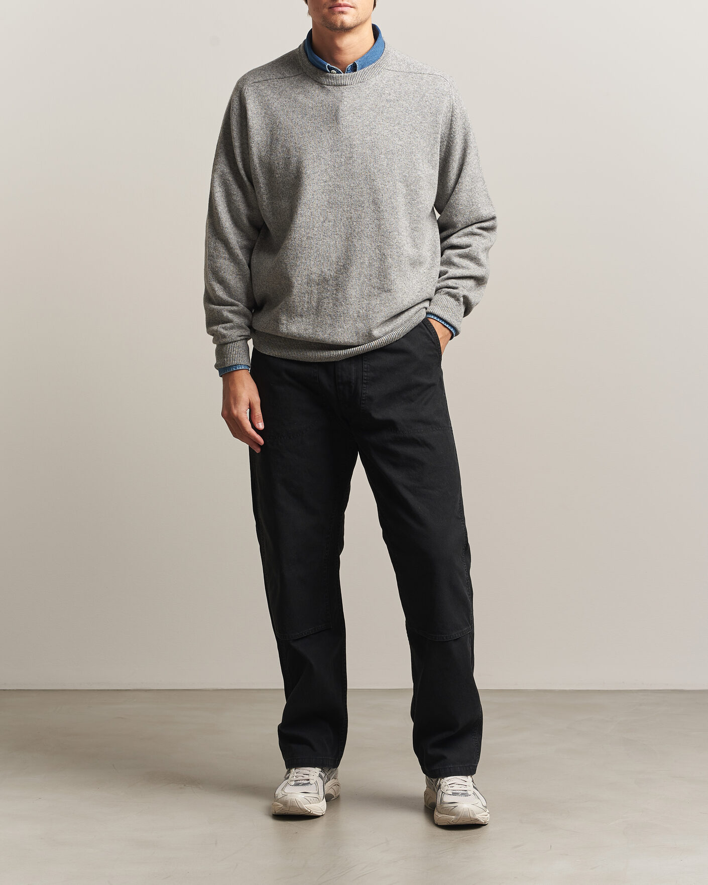 Mies | Puserot | orSlow | Simple Crew Neck Sweater Light Grey