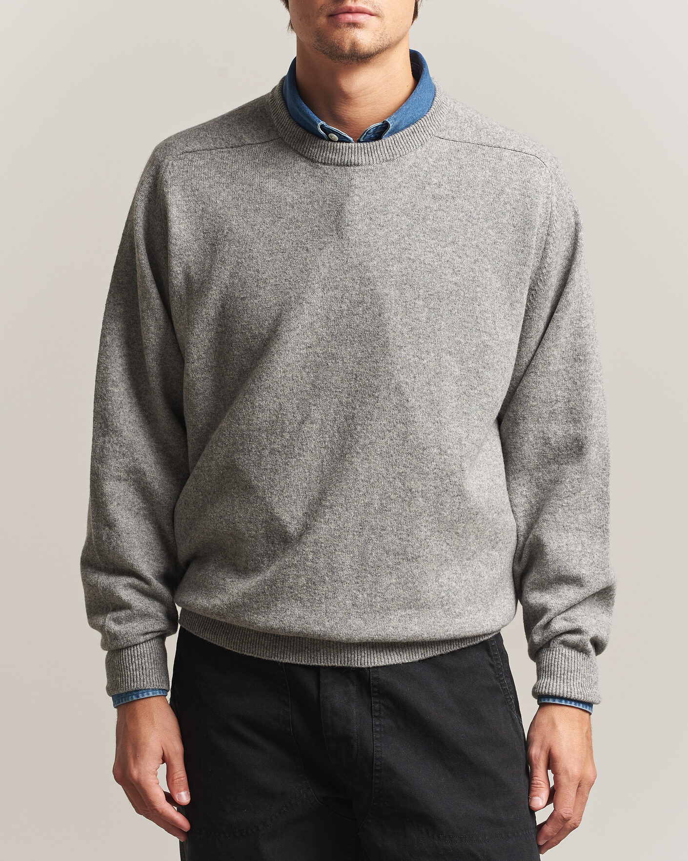 Mies | Puserot | orSlow | Simple Crew Neck Sweater Light Grey