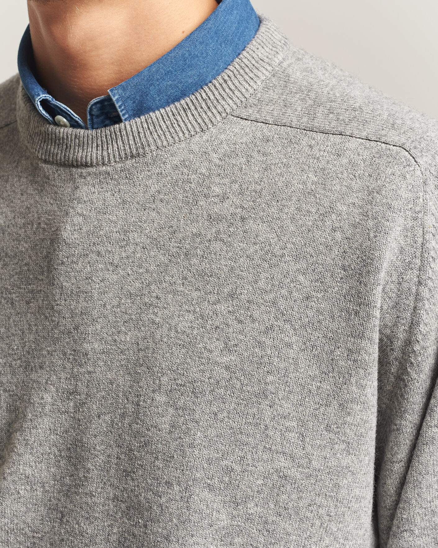 Mies | Puserot | orSlow | Simple Crew Neck Sweater Light Grey