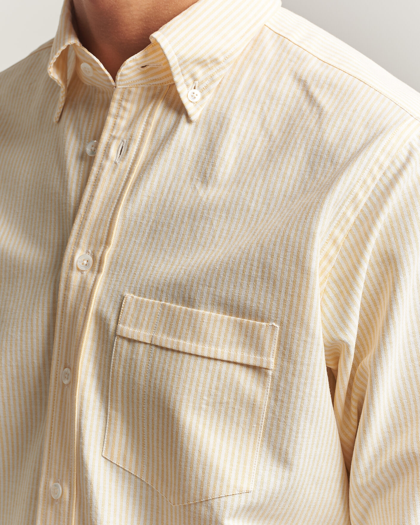 Mies | Kauluspaidat | Drake's | Striped Button Down Oxford Shirt Yellow