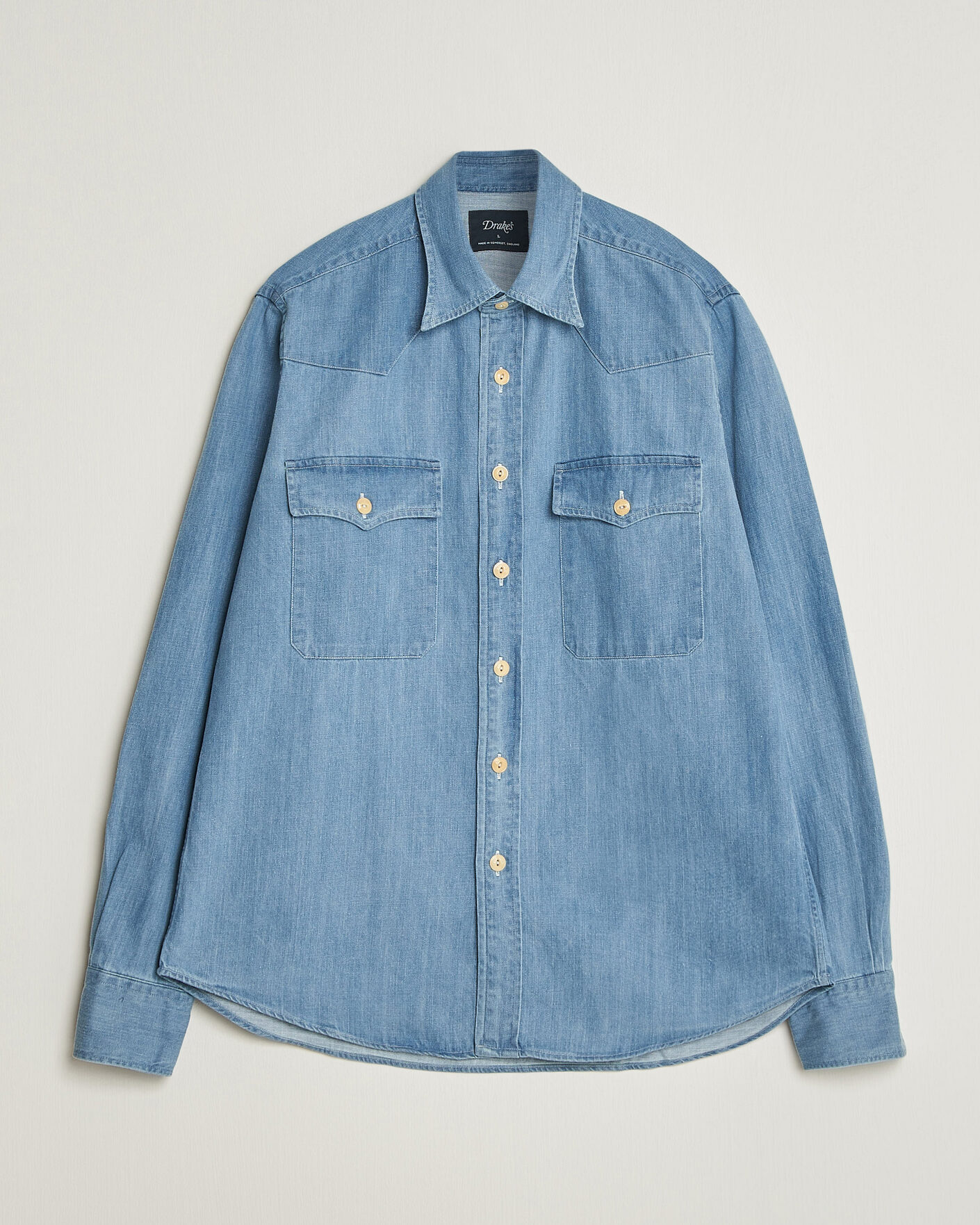 Mies | Kauluspaidat | Drake's | Denim Western Shirt Bleached Blue