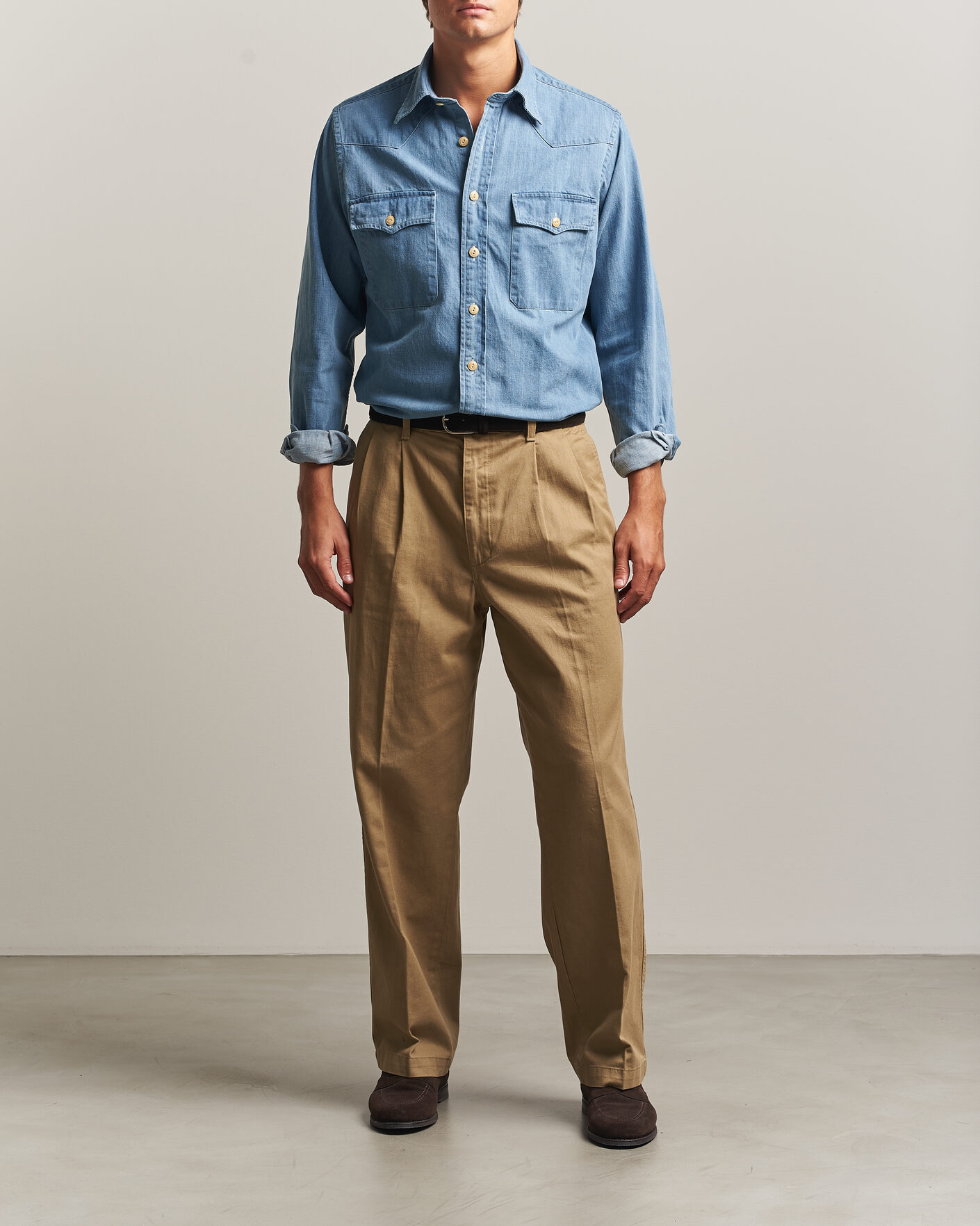 Mies | Kauluspaidat | Drake's | Denim Western Shirt Bleached Blue