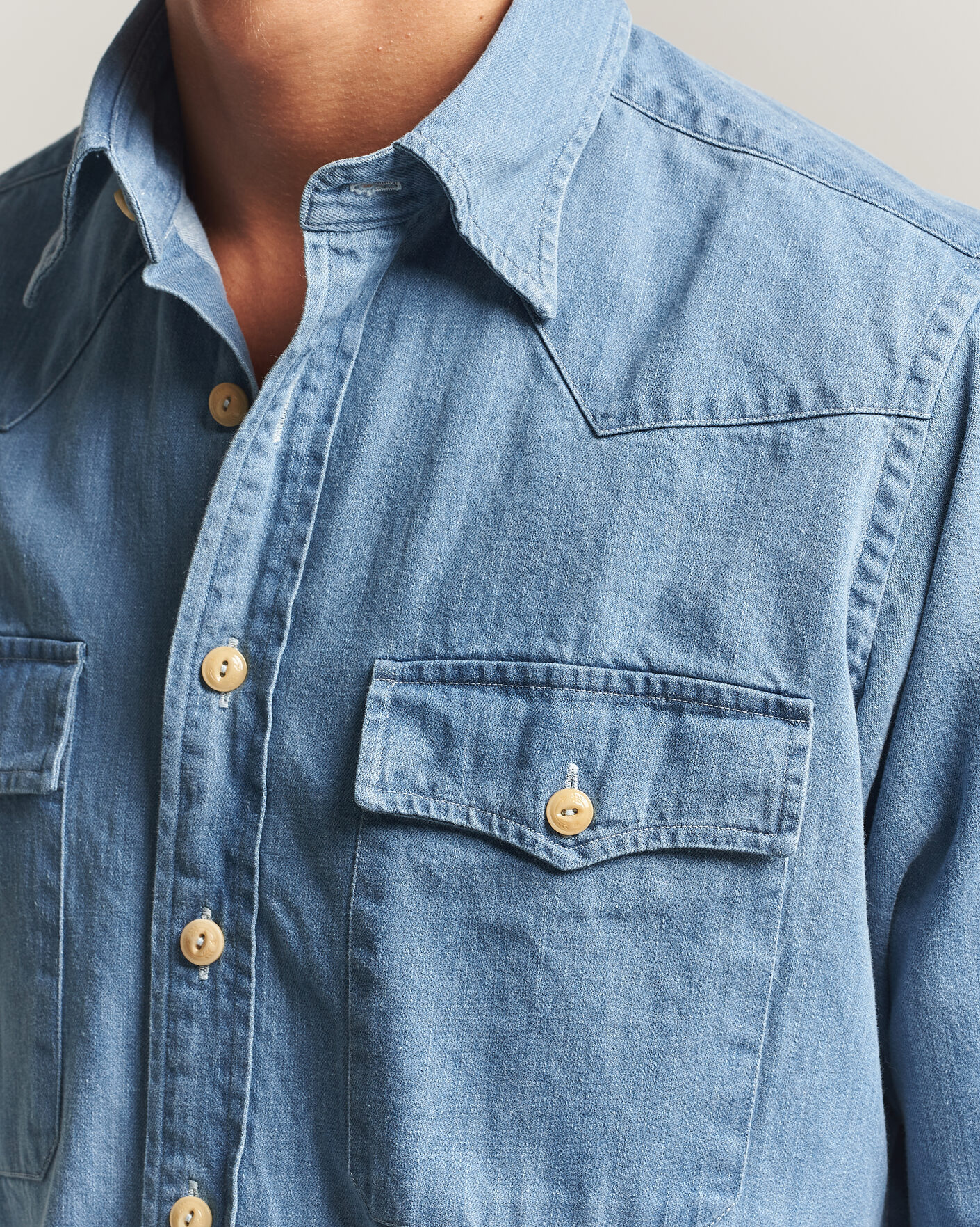 Mies | Kauluspaidat | Drake's | Denim Western Shirt Bleached Blue