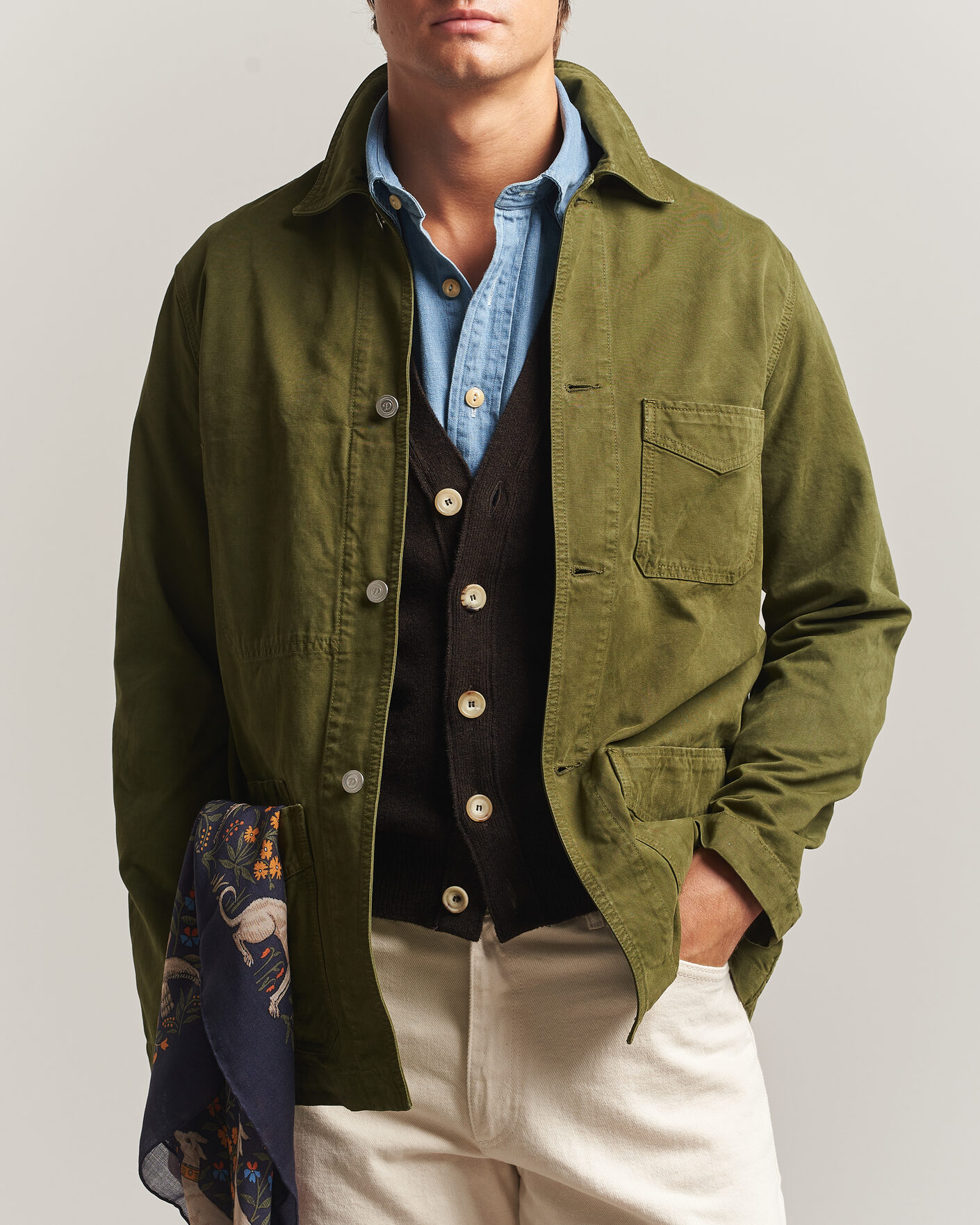 Mies | Takit | Drake's | Duck Cotton Canvas Chore Jacket Olive