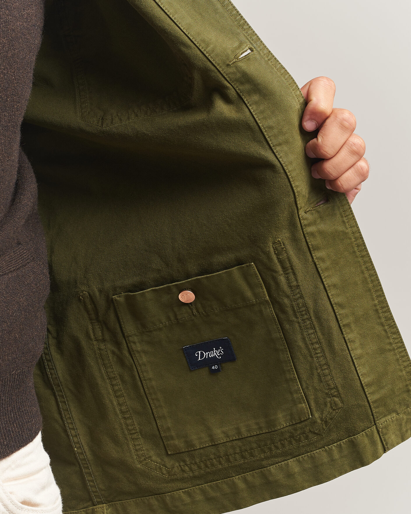 Mies | Takit | Drake's | Duck Cotton Canvas Chore Jacket Olive
