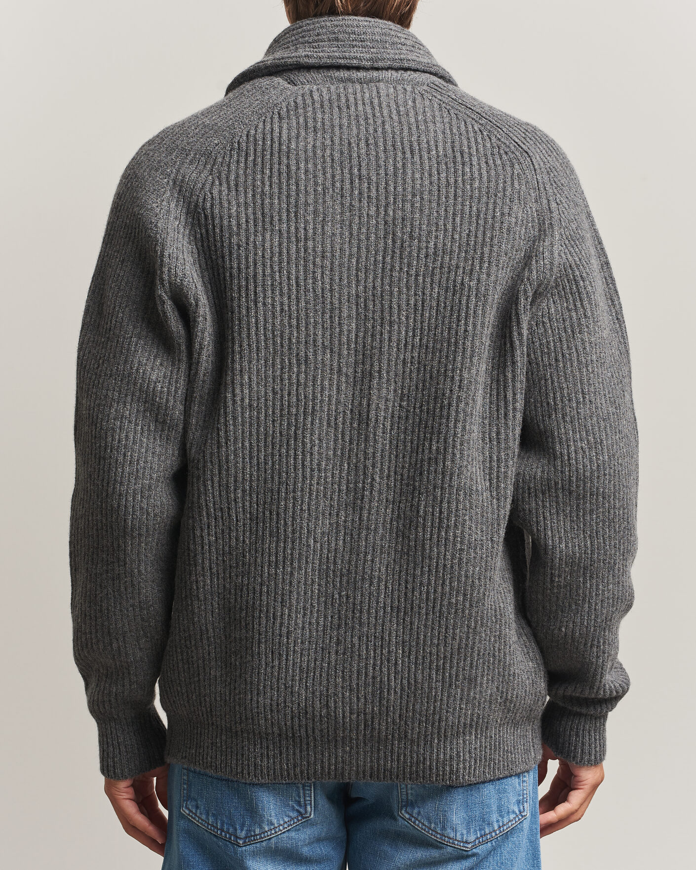 Mies | Puserot | Drake's | Lambswool Shawl Collar Rib Cardigan Grey