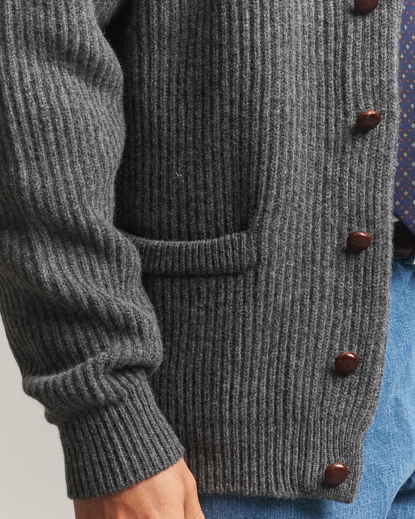 Mies | Puserot | Drake's | Lambswool Shawl Collar Rib Cardigan Grey
