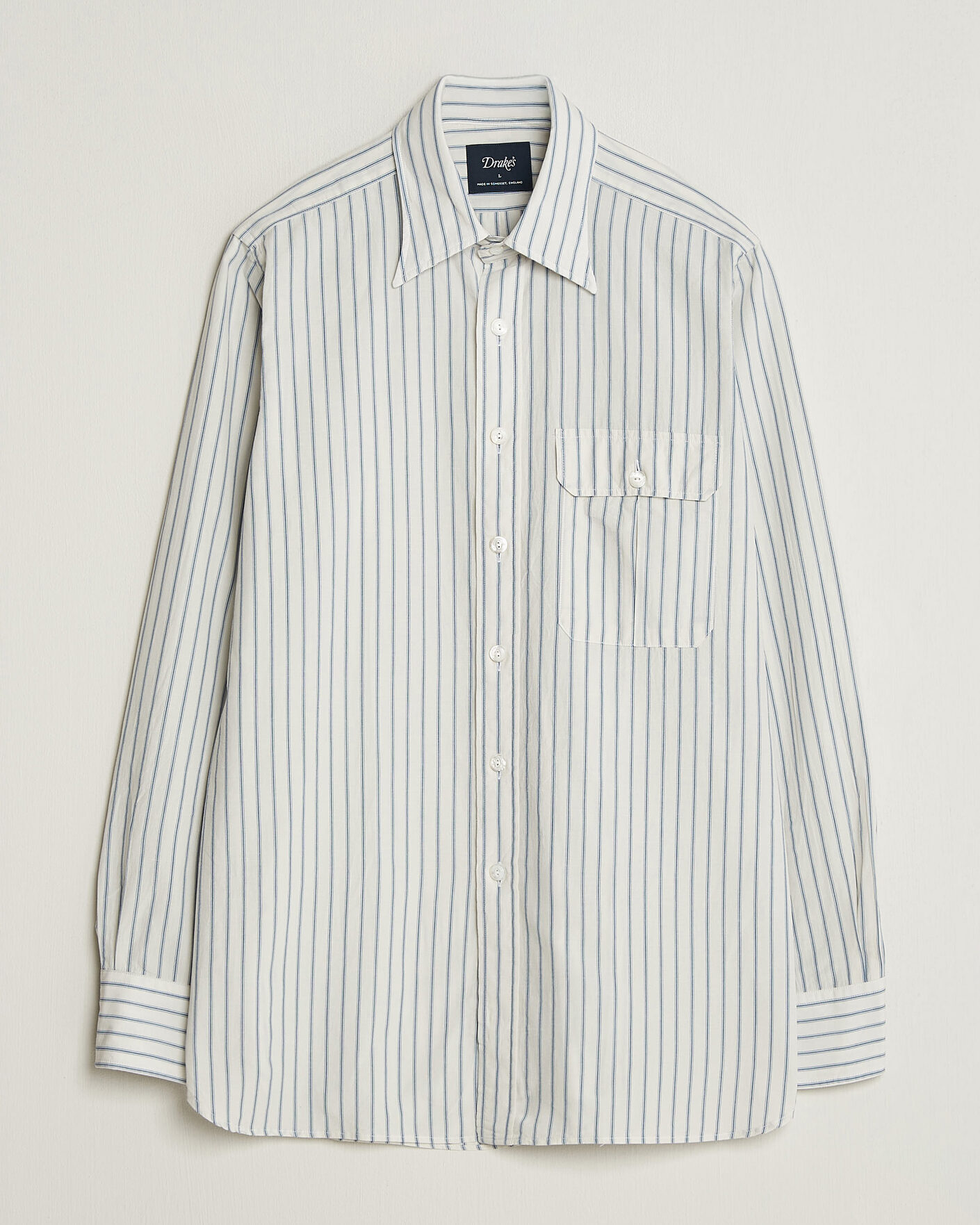 Mies | Kauluspaidat | Drake's | One Pocket Halo Stripe Shirt White