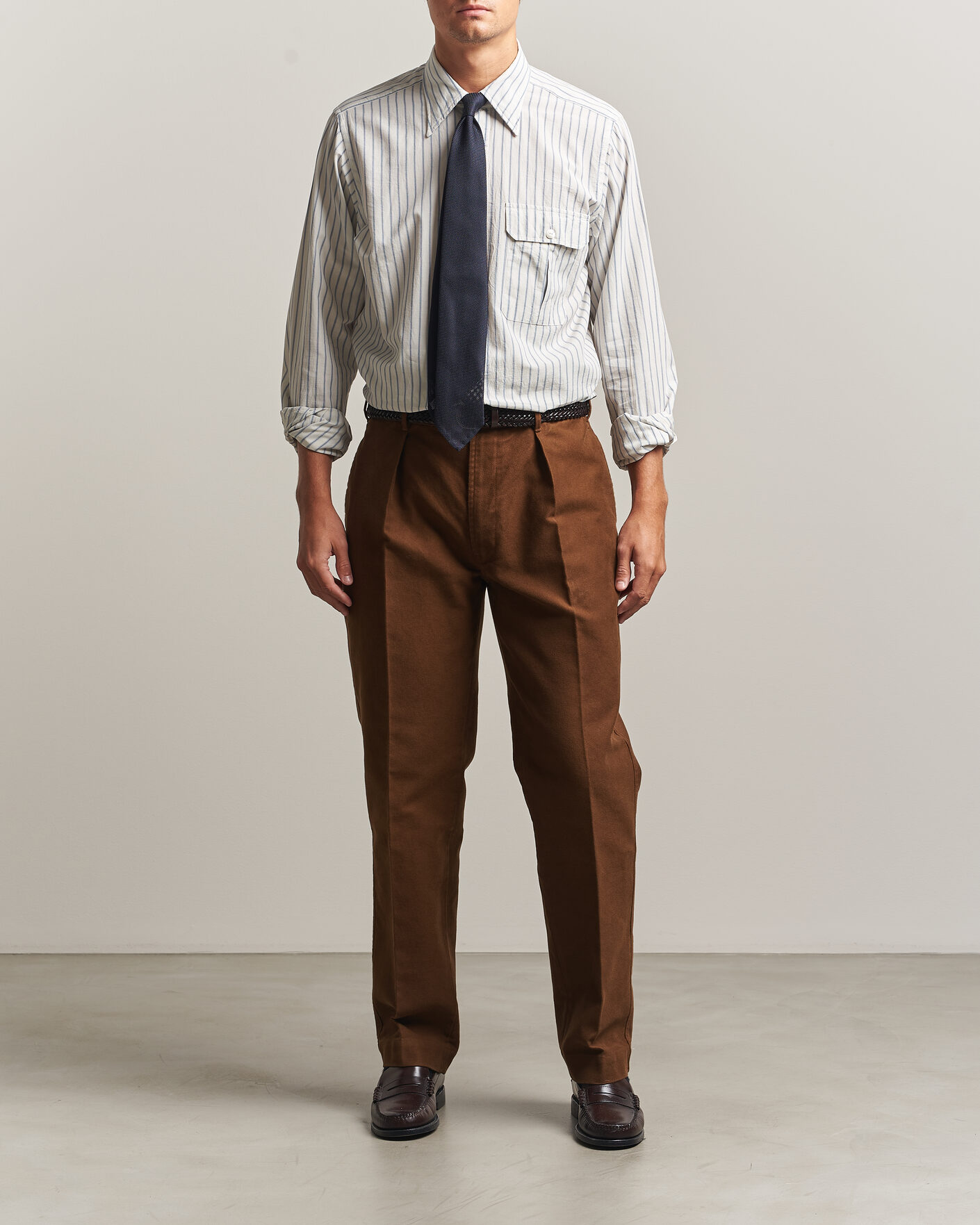 Mies | Kauluspaidat | Drake's | One Pocket Halo Stripe Shirt White