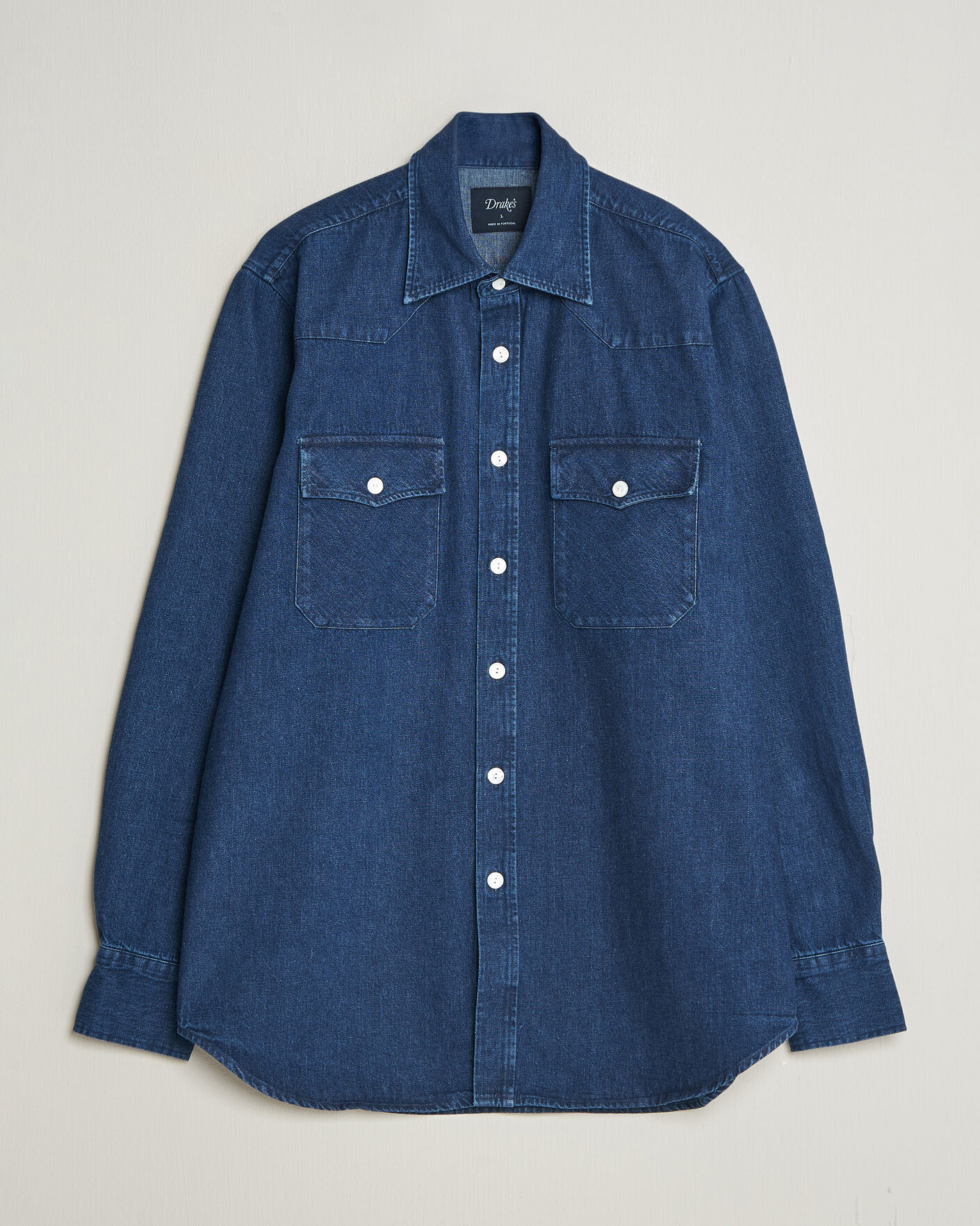 Mies | Kauluspaidat | Drake's | Western Selvedge Denim Shirt Stone Wash Indigo