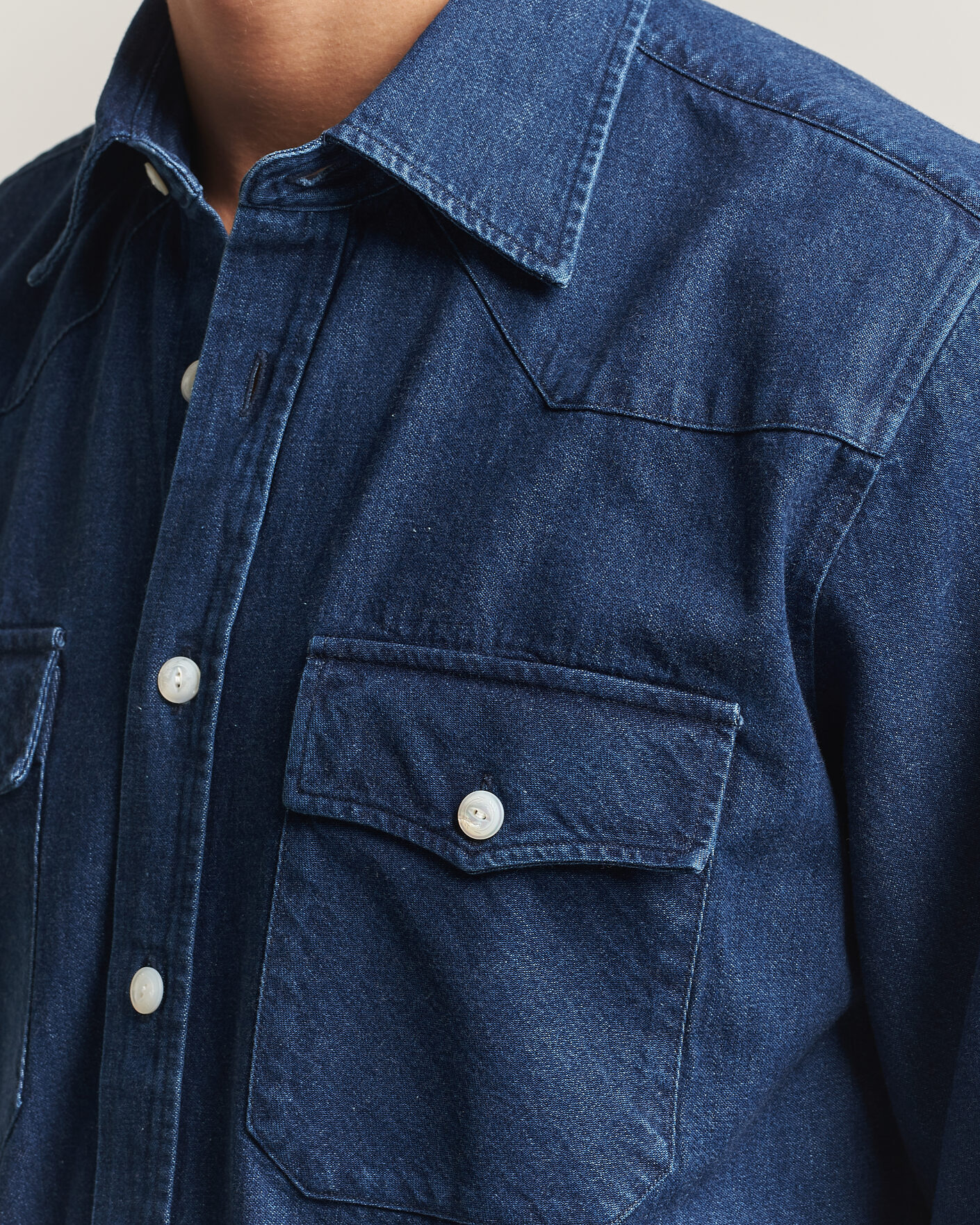 Mies | Kauluspaidat | Drake's | Western Selvedge Denim Shirt Stone Wash Indigo