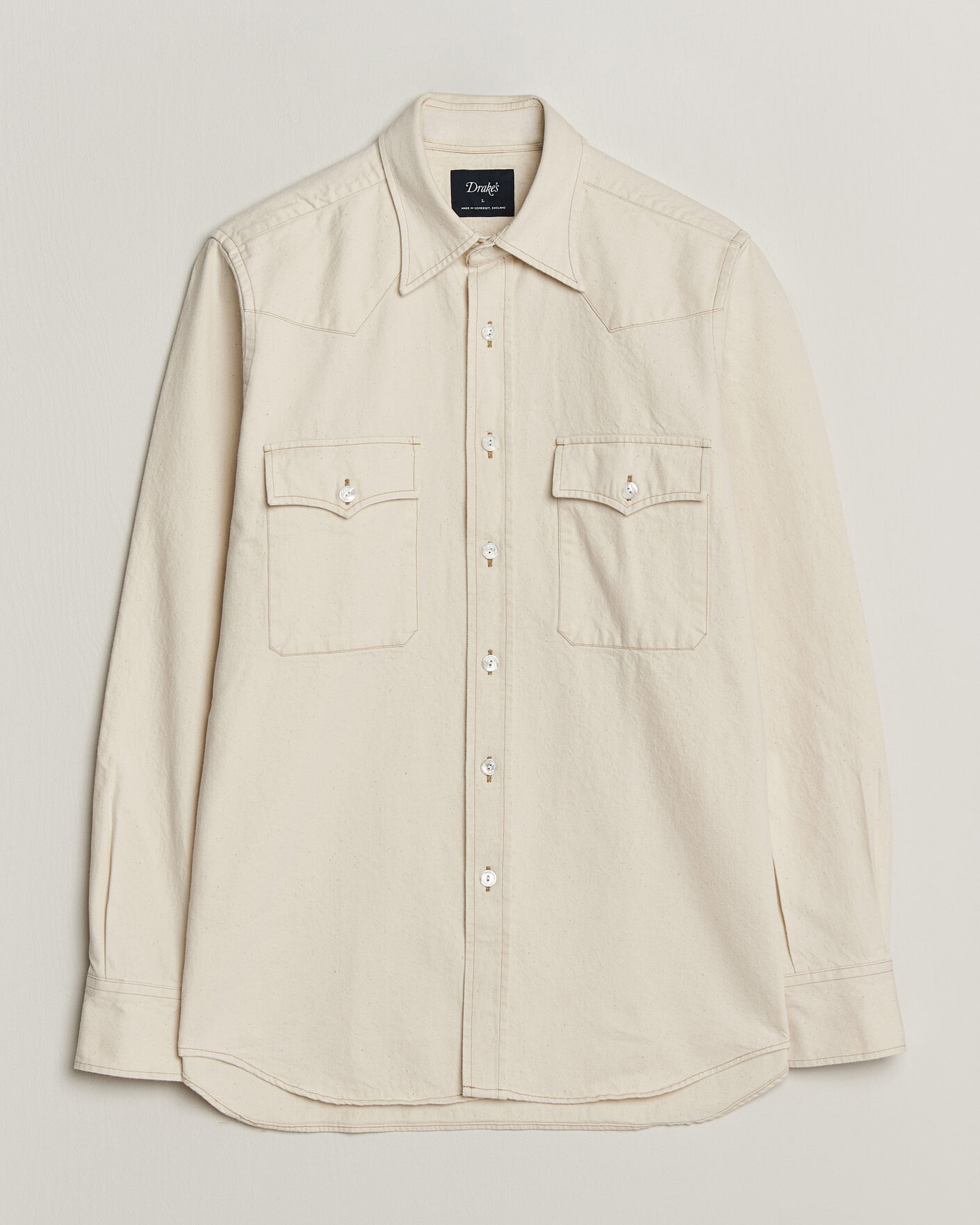 Mies | Kauluspaidat | Drake's | Western Denim Shirt Stone Wash Ecru