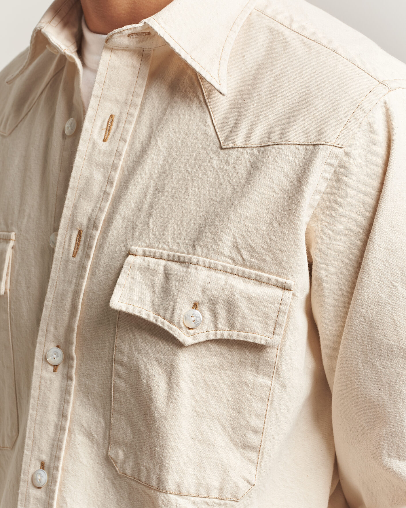 Mies | Kauluspaidat | Drake's | Western Denim Shirt Stone Wash Ecru