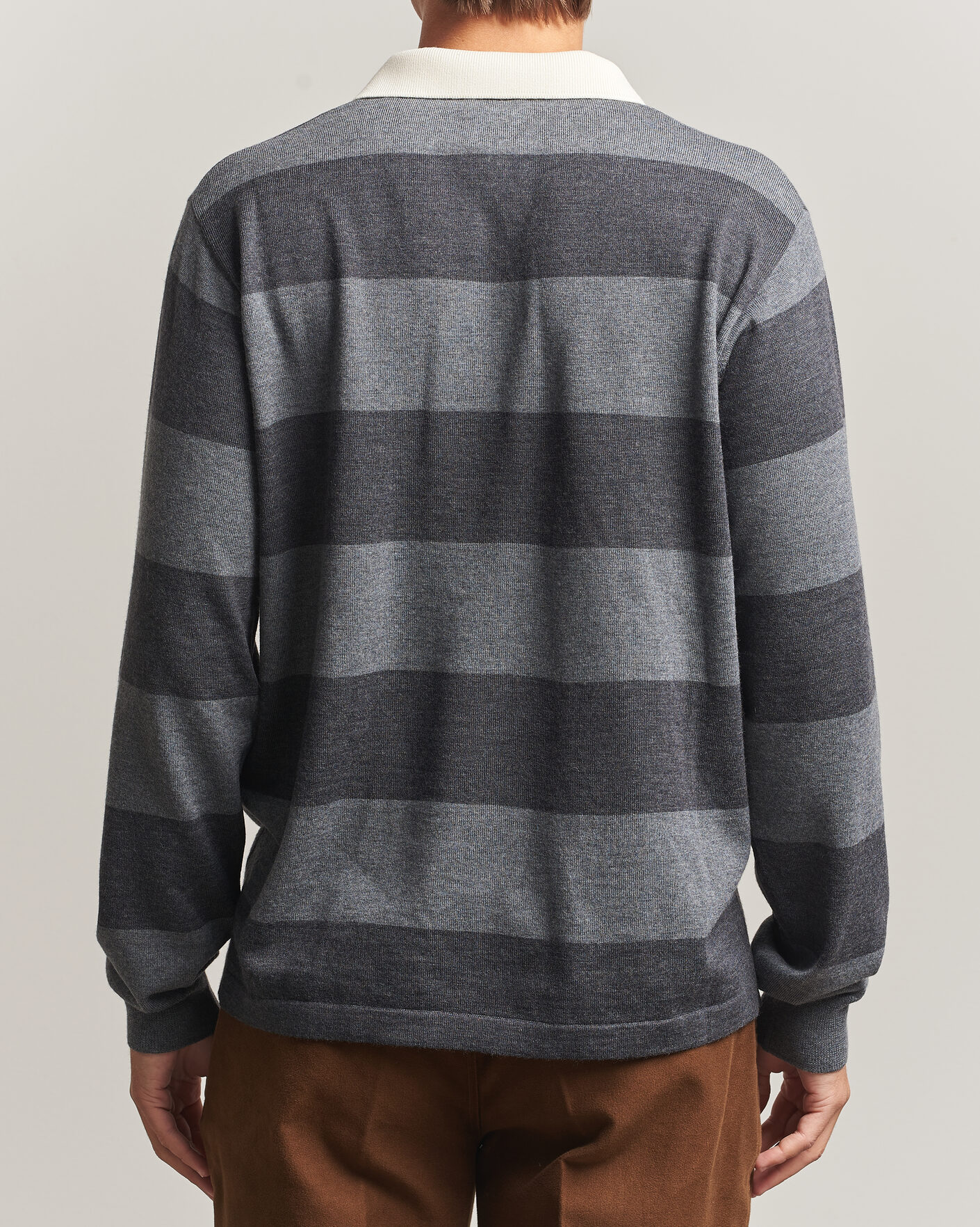 Mies | Puserot | Drake's | Block Stripe Knitted Rugby Mid Grey