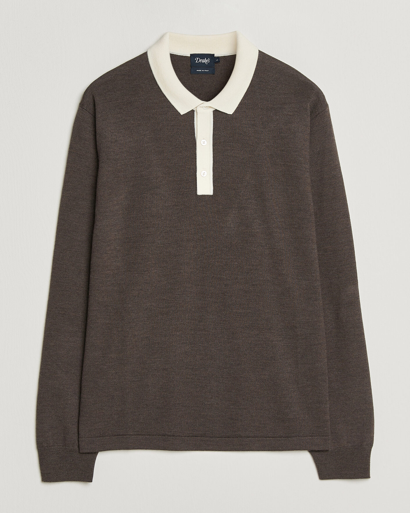 Mies | Puserot | Drake's | Solid Knitted Rugby Brown