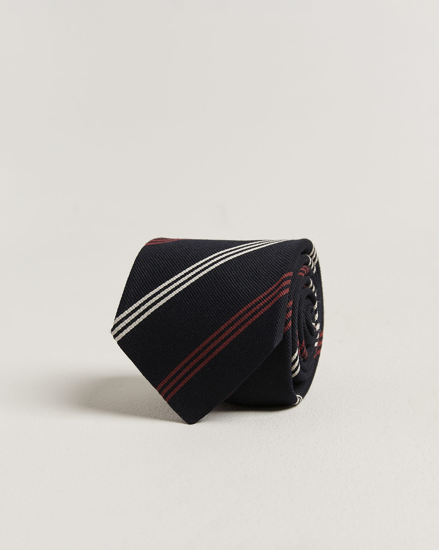 Mies | Solmiot | Drake's | Reppe Stripe Wool/Silk Tie Navy/Brown/White