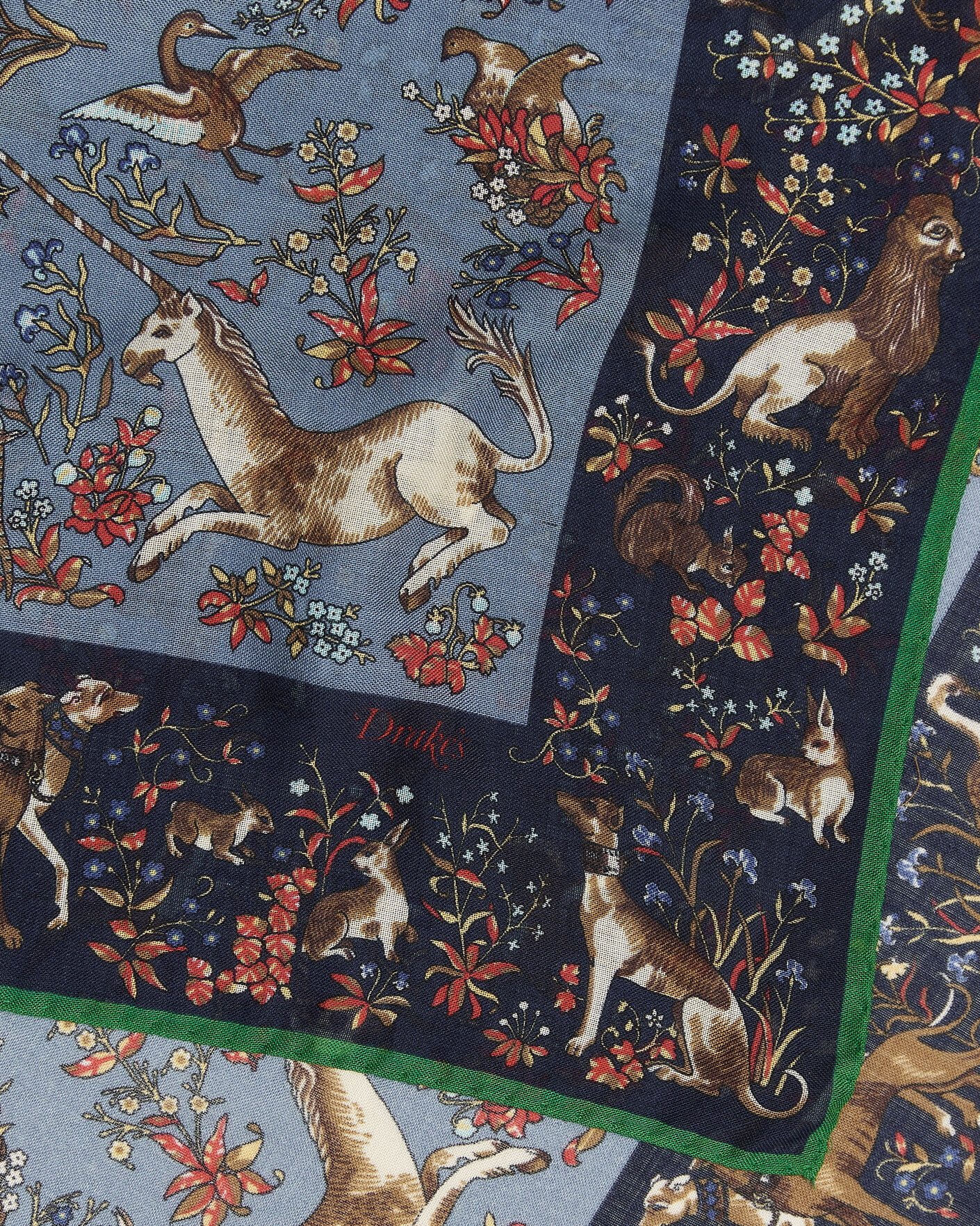 Mies | Huivit | Drake's | Unicorn Tapestry Wool/Silk Bandana Navy