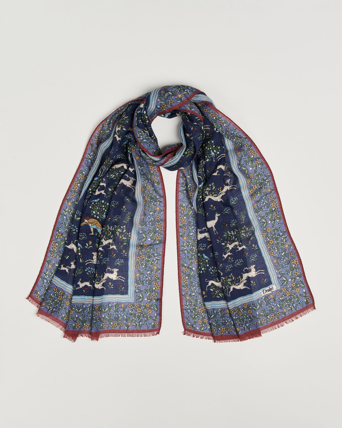 Mies | Huivit | Drake's | Archival Animals Wool/Silk Scarf Navy