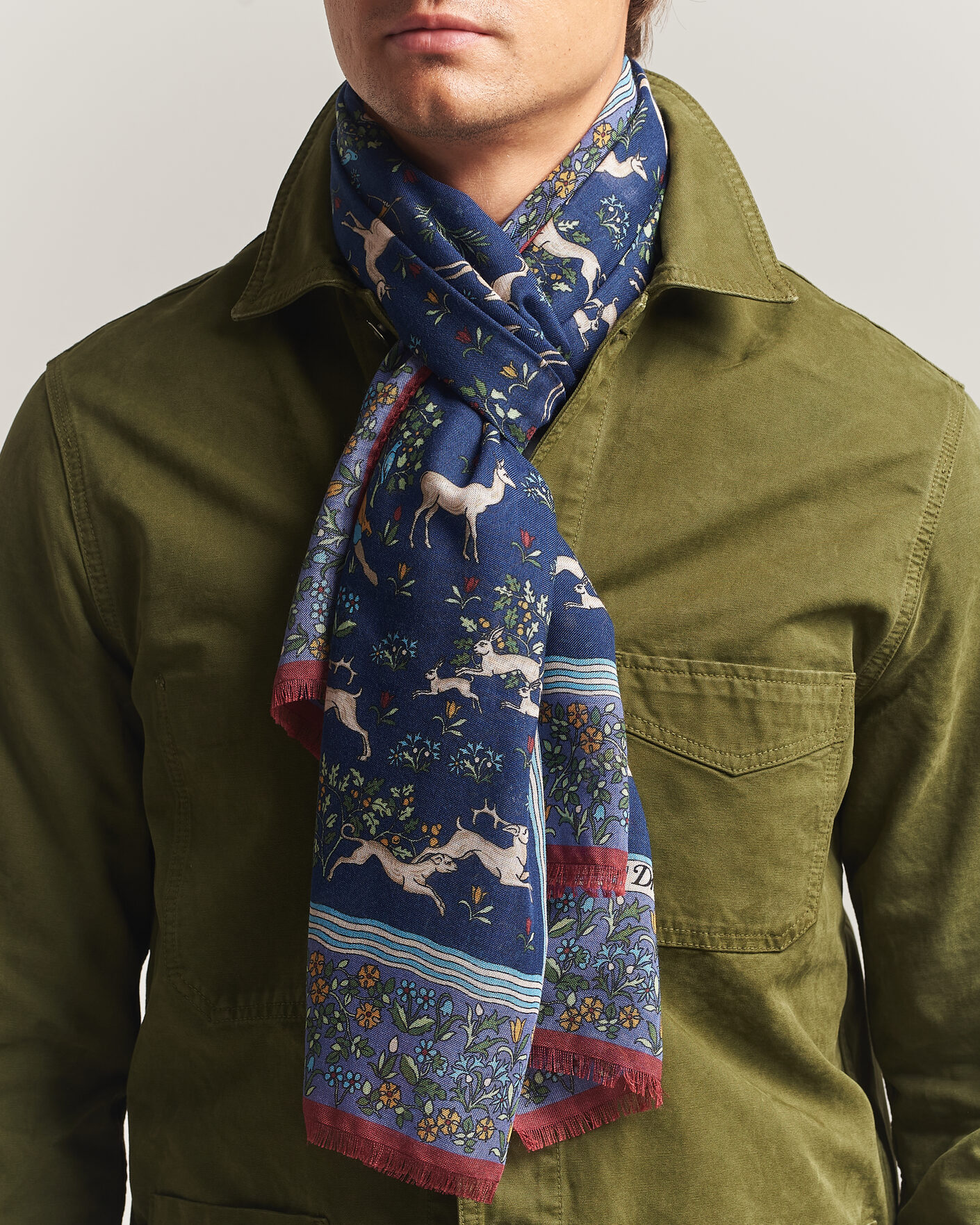 Mies | Huivit | Drake's | Archival Animals Wool/Silk Scarf Navy