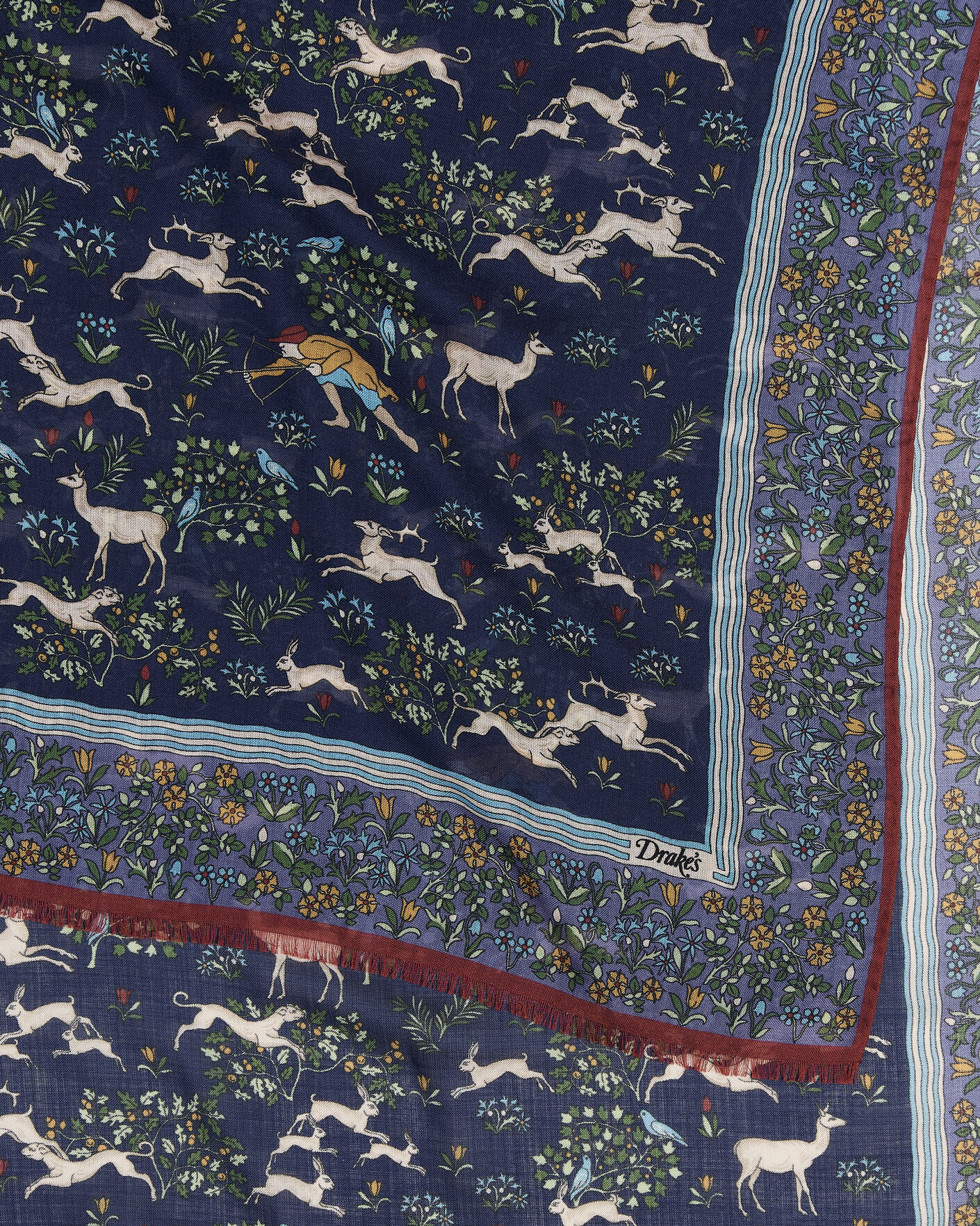 Mies | Huivit | Drake's | Archival Animals Wool/Silk Scarf Navy