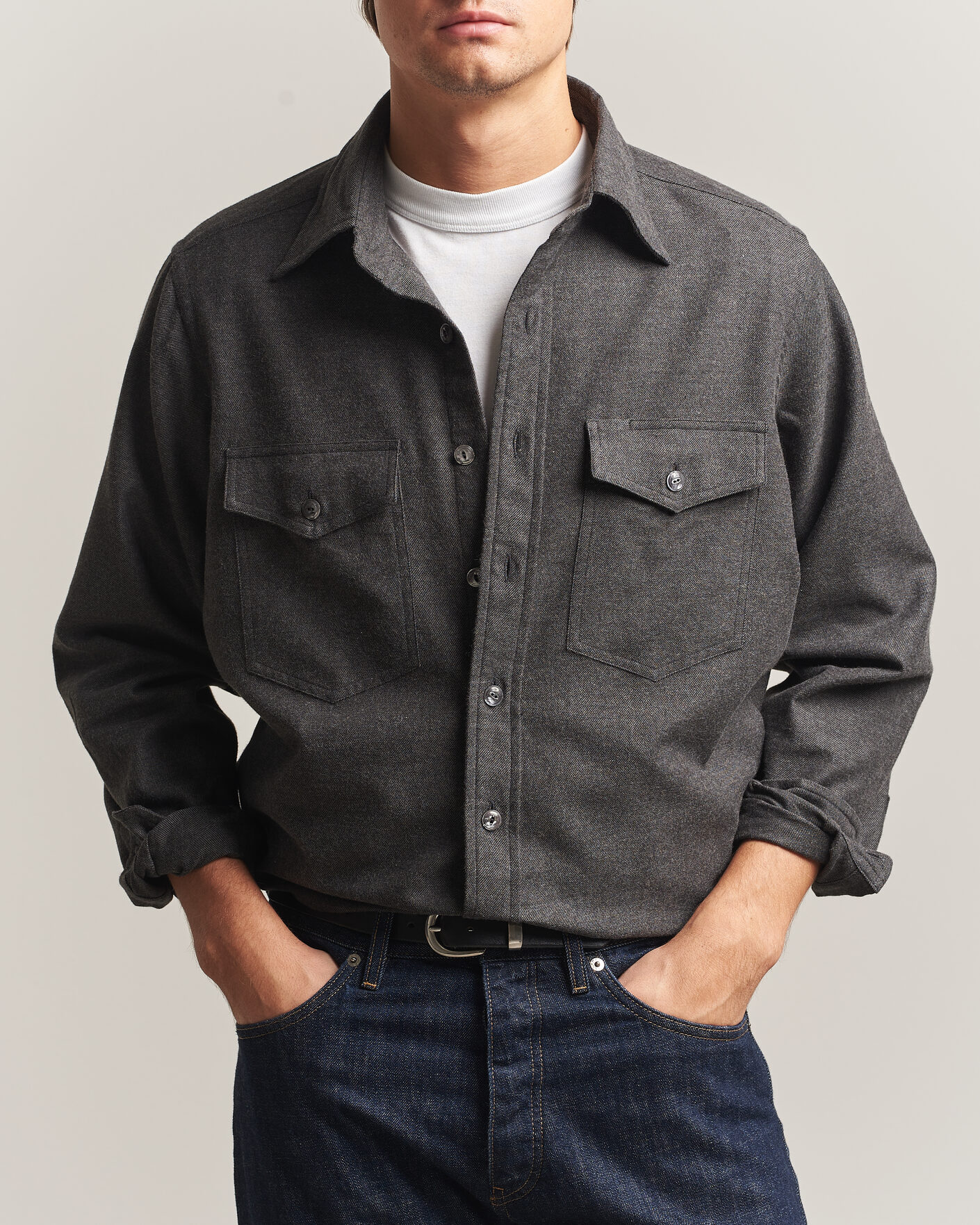 Mies | Kauluspaidat | Drake's | Two Pocket Casual Shirt Grey