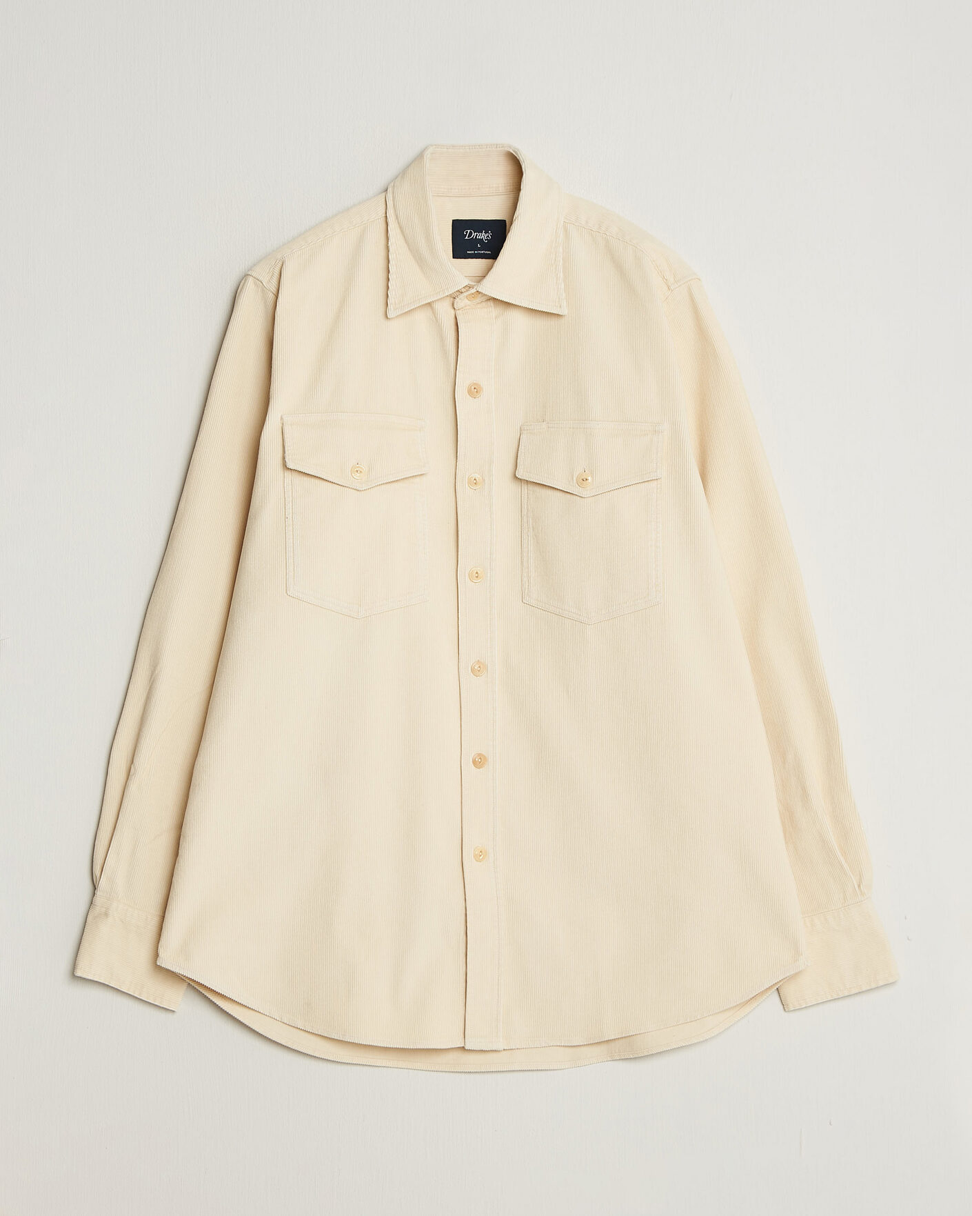 Mies | Kauluspaidat | Drake's | Two Pocket Corduroy Shirt Ecru