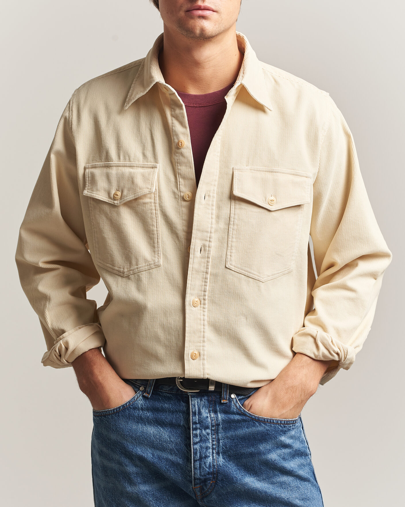 Mies | Kauluspaidat | Drake's | Two Pocket Corduroy Shirt Ecru