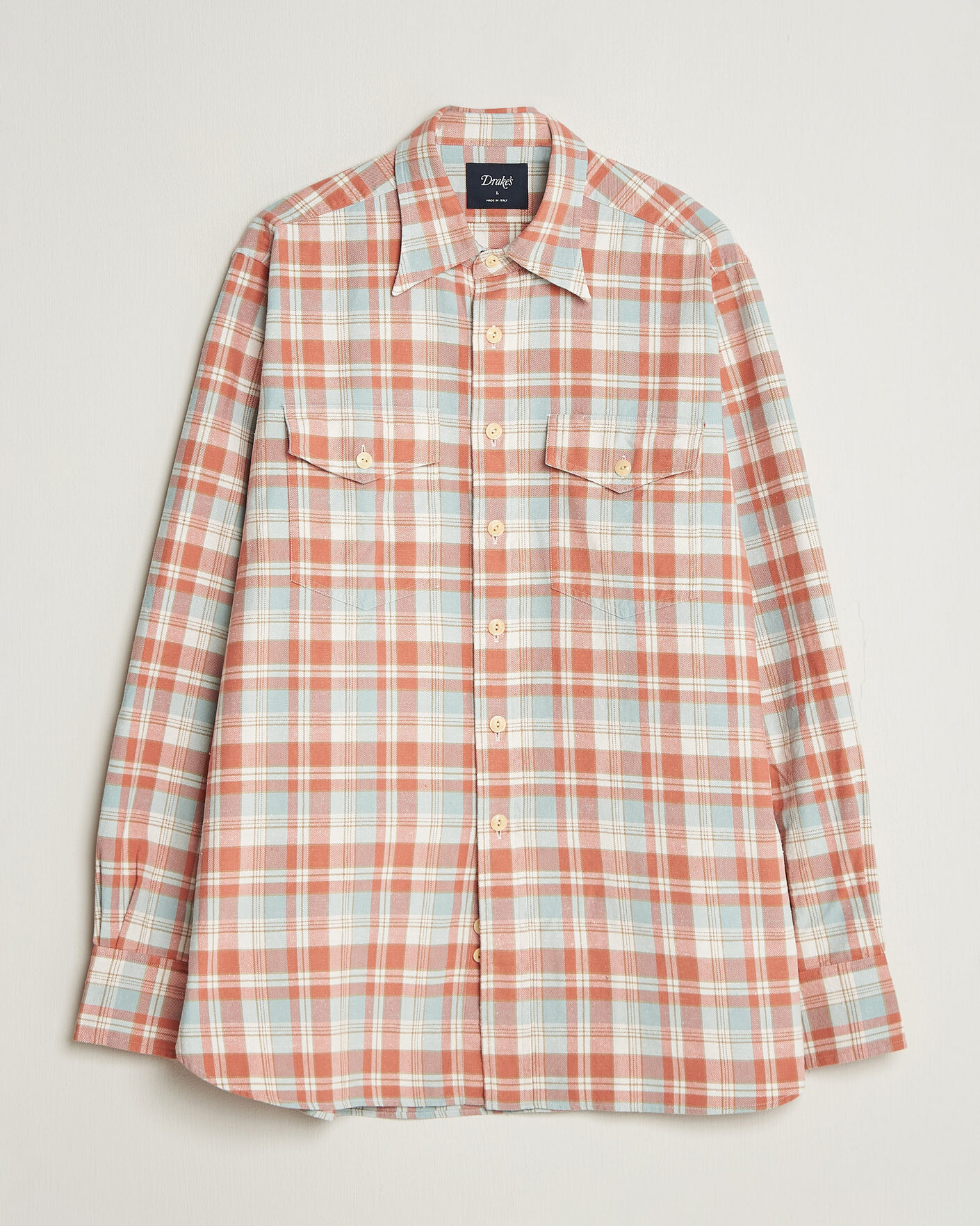 Mies | Kauluspaidat | Drake's | Two Pocket Check Shirt Pink/Blue