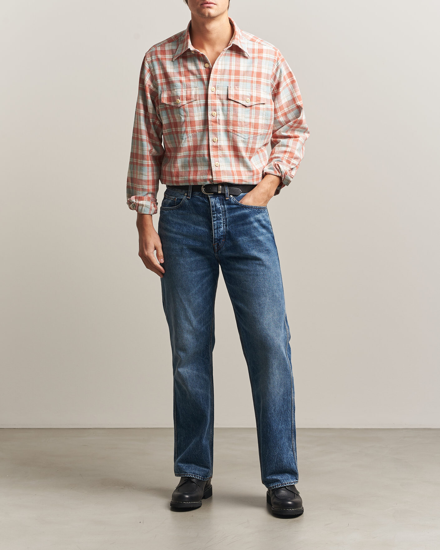 Mies | Kauluspaidat | Drake's | Two Pocket Check Shirt Pink/Blue