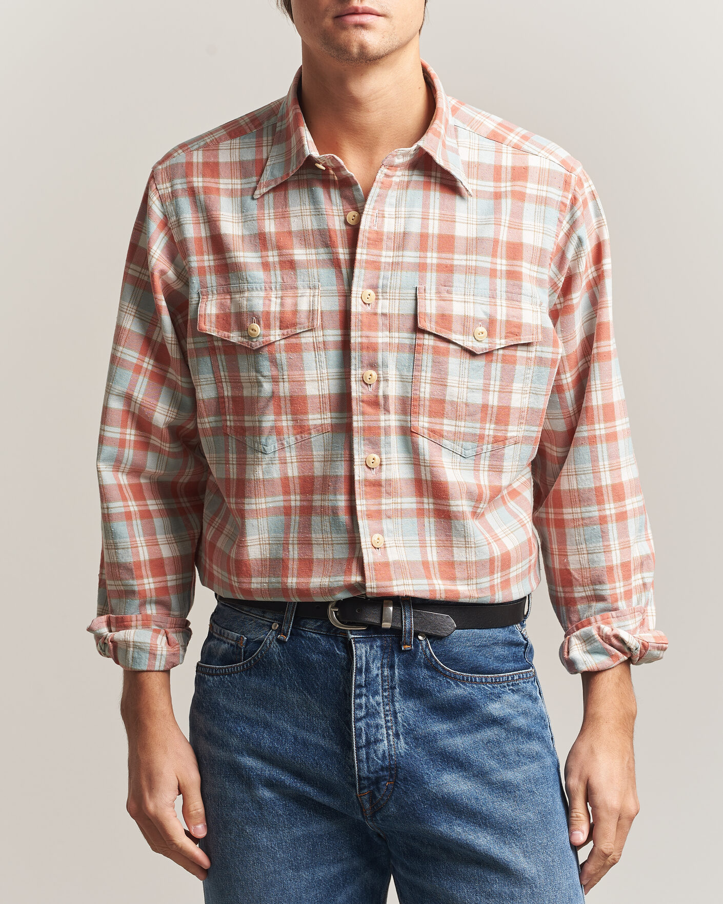 Mies | Kauluspaidat | Drake's | Two Pocket Check Shirt Pink/Blue