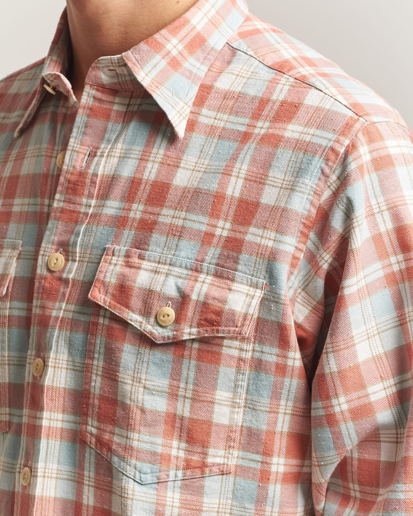 Mies | Kauluspaidat | Drake's | Two Pocket Check Shirt Pink/Blue