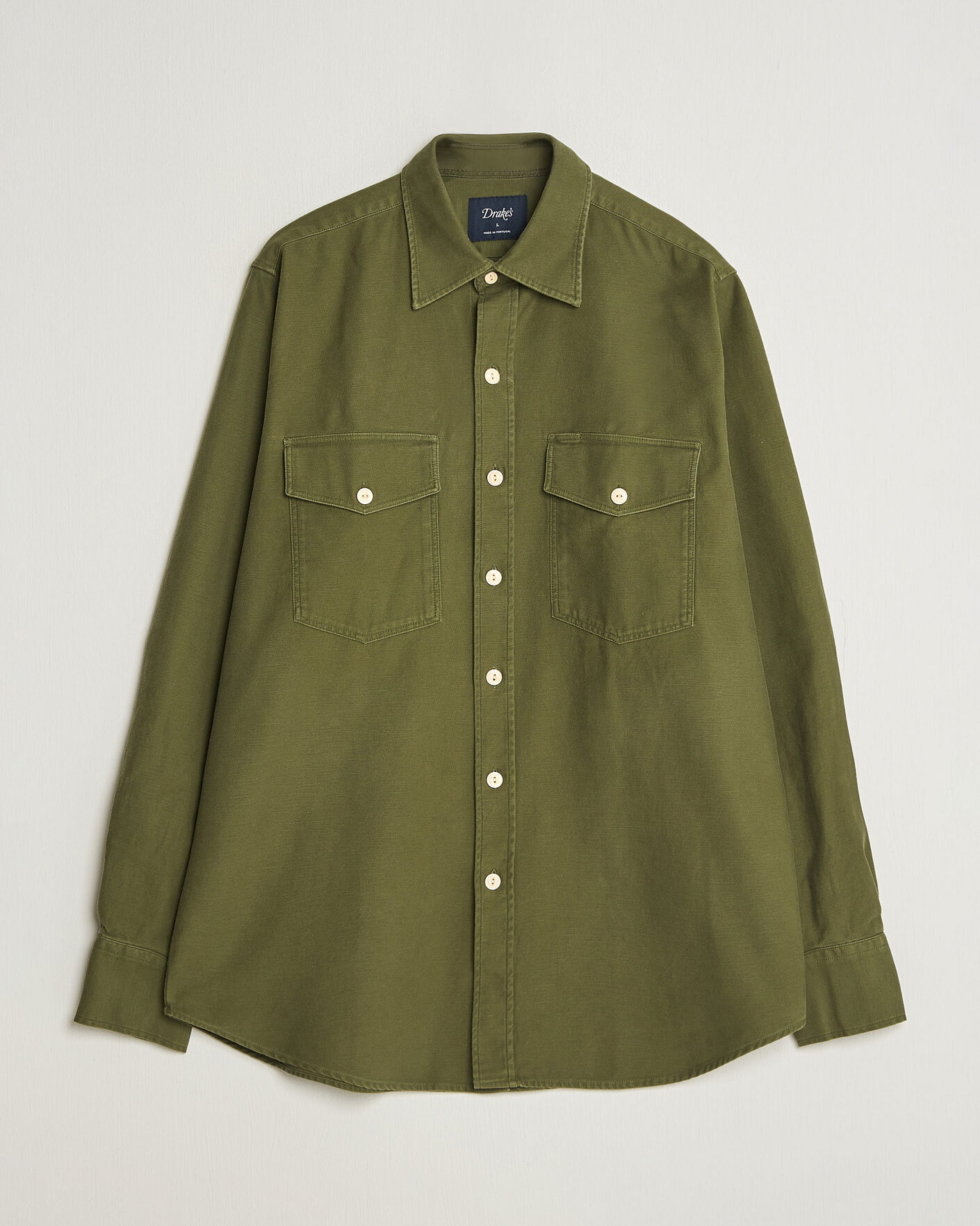 Mies | Kauluspaidat | Drake's | Two Pocket Casual Cotton Shirt Olive
