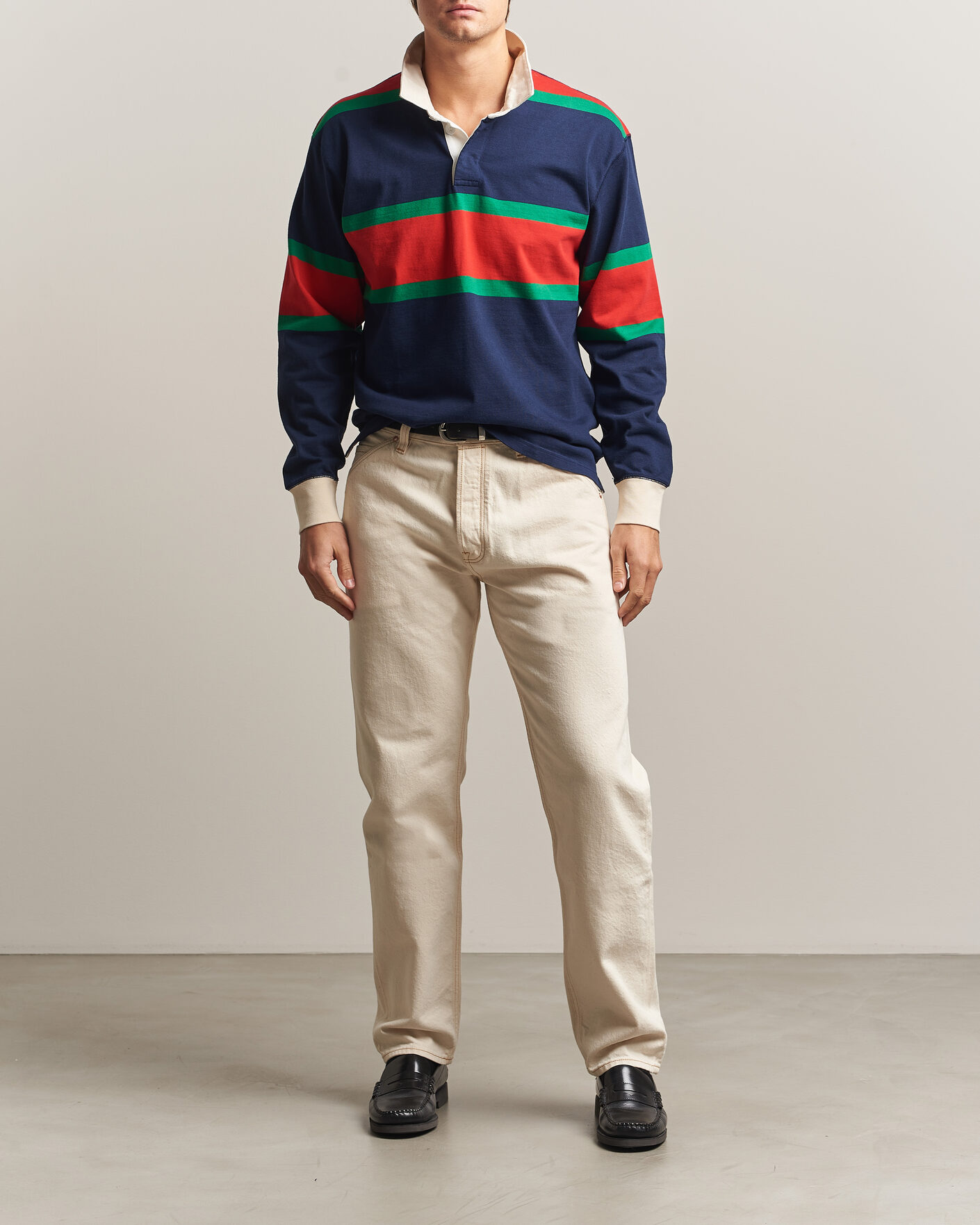 Mies | Puserot | Drake's | Middle Stripe Rugby Navy/Red/Green